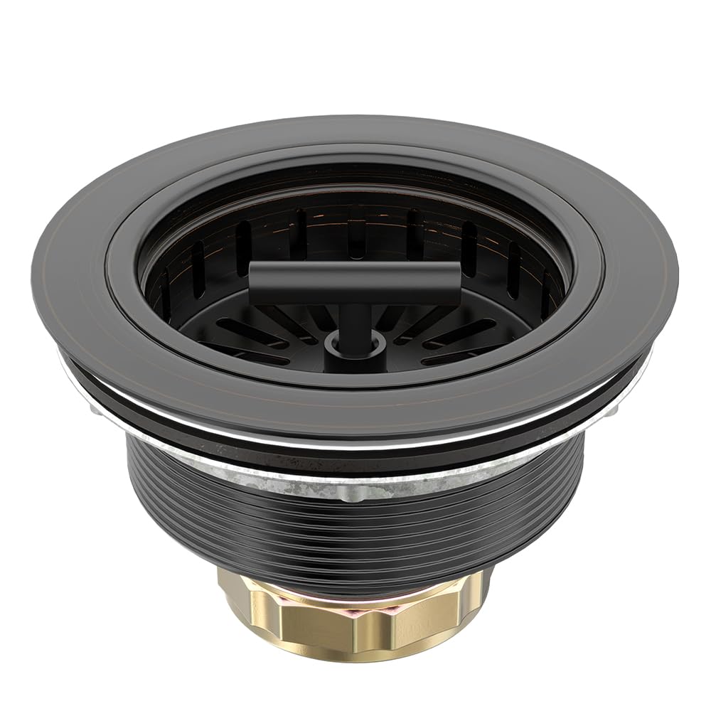 KONE 3-1/2 Inch Bronze Kitchen Sink Drain Oil Rubbed Bronze Stainless Steel Sink Drain Assembly Kit with Strainer Basket/Drain Stopper  Durable ORB Replacement for Standard Commercial Sink Drains
