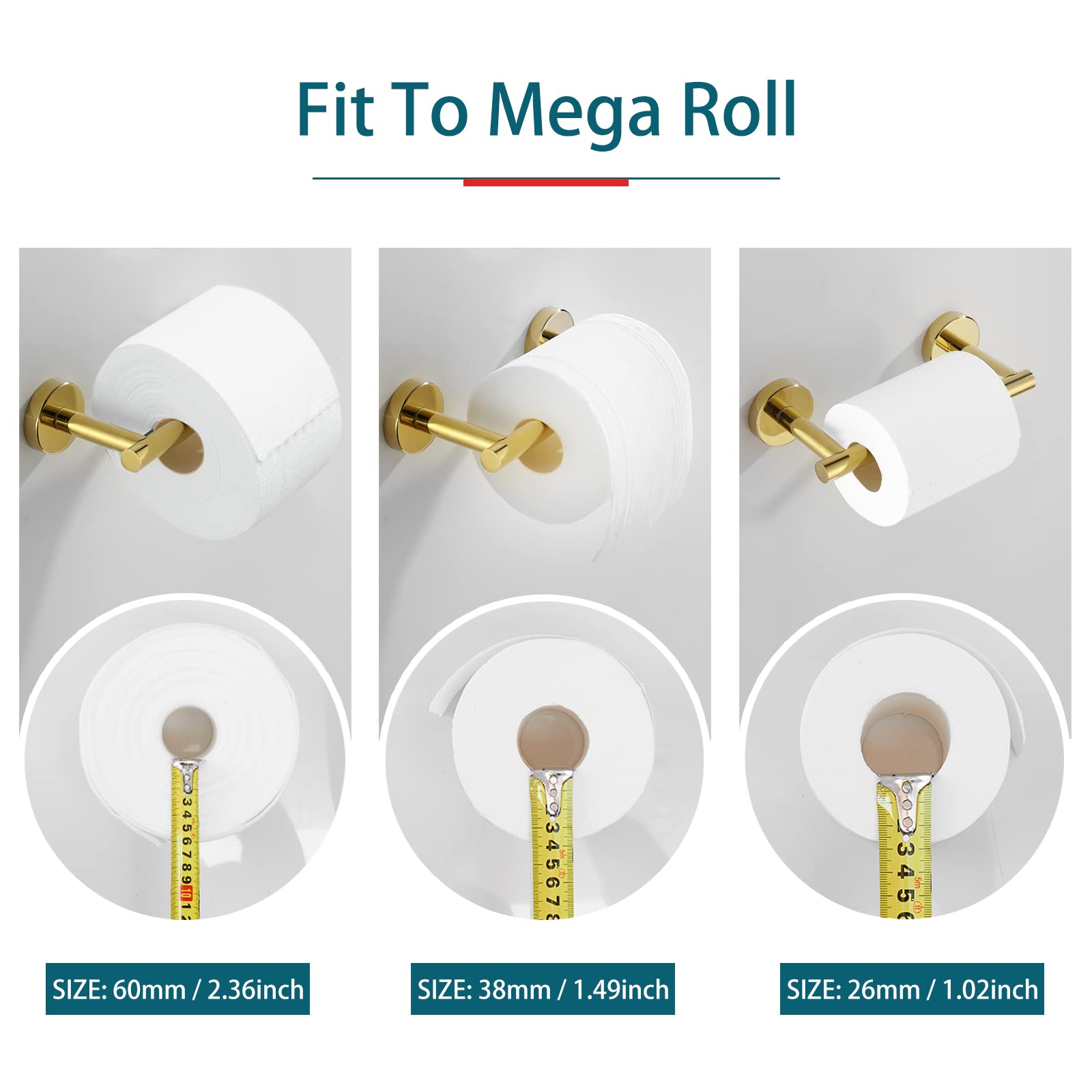 Pokim Gold Toilet Paper Holder - Metal Bathroom Flexible Pivoting Tissue Handle On Wall Mounted, Sus 304 Stainless Steel Adjusta