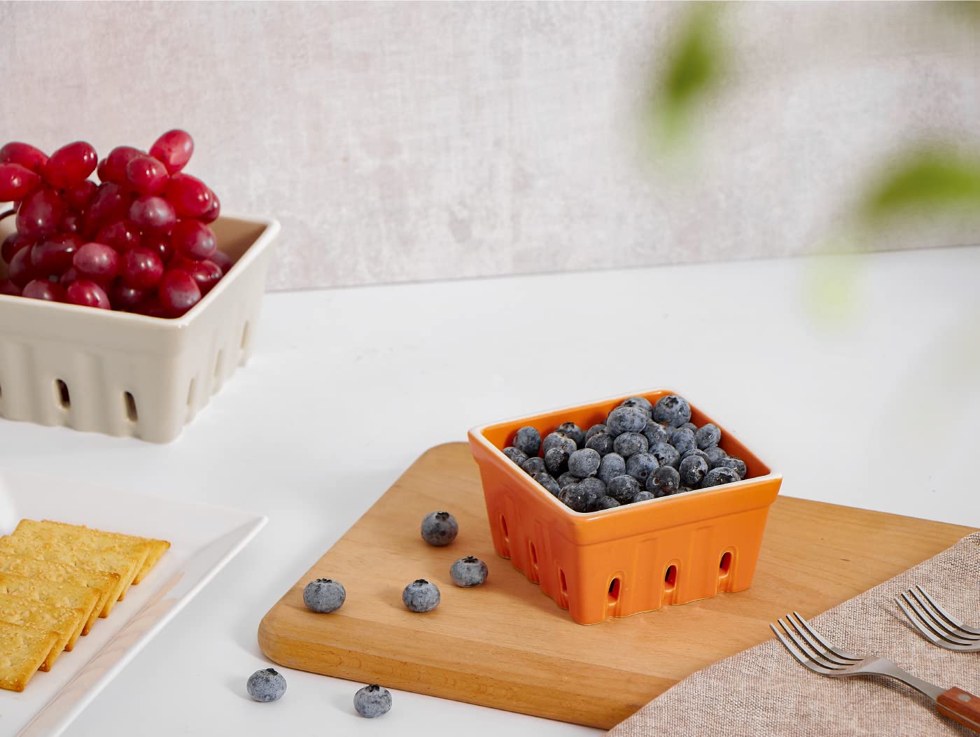 ONEMORE Ceramic Berry Basket  Rustic Stoneware Berry Bowls Colander  Square Fruit Bowls for Kitchen D?cor Set of 4  Assorted Color