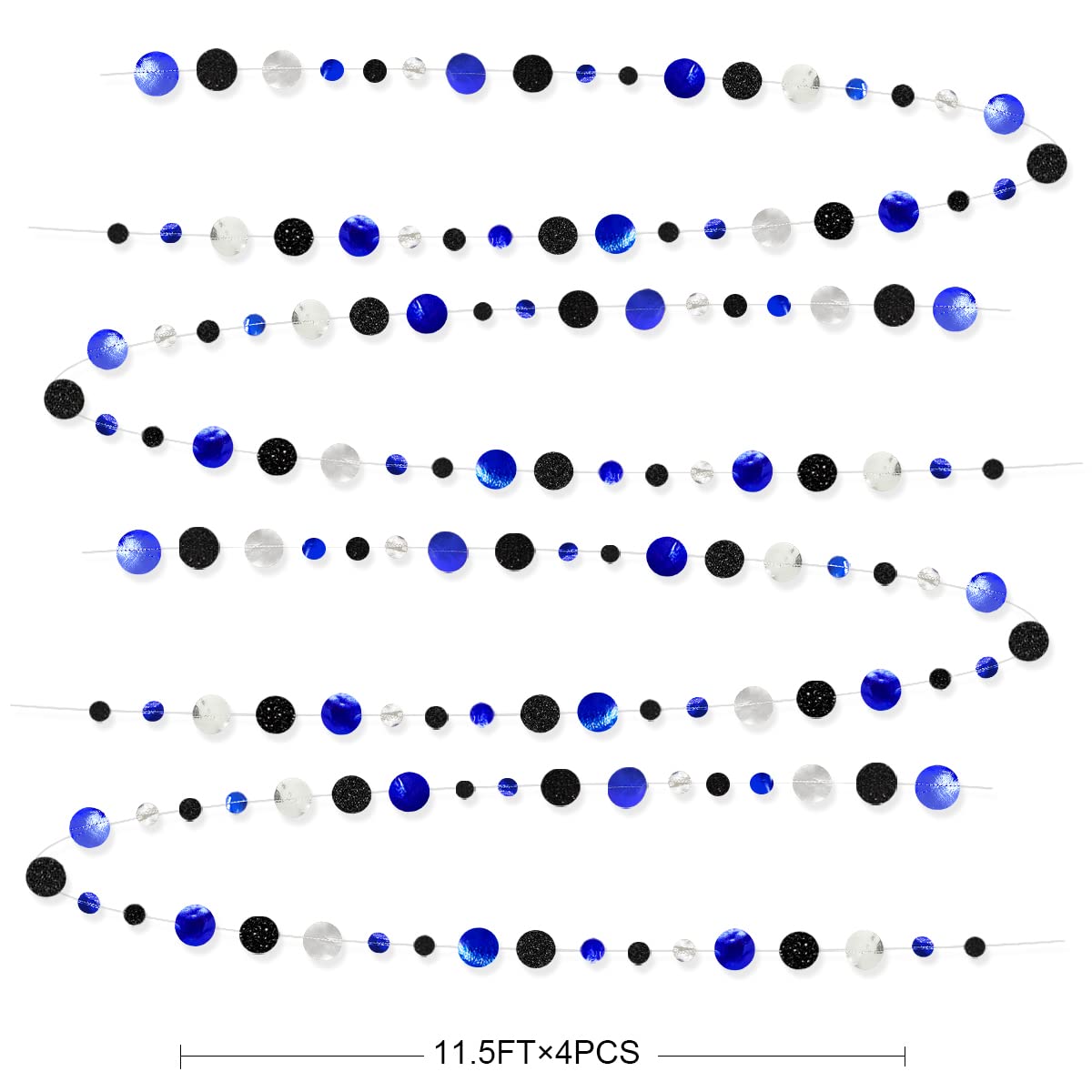 46Ft Navy Blue Black Silver Circle Dots Garland Royal Blue Black Polka Dots Streamer For Birthday Graduations Wedding Bridal Bab