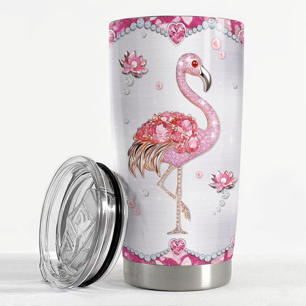 Flamingo Gifts for Women Girls Pink Flamingo Tumbler 20oz Jewelry Drawings Stainless Steel Insulated Tumblers Coffee Travel Mug 