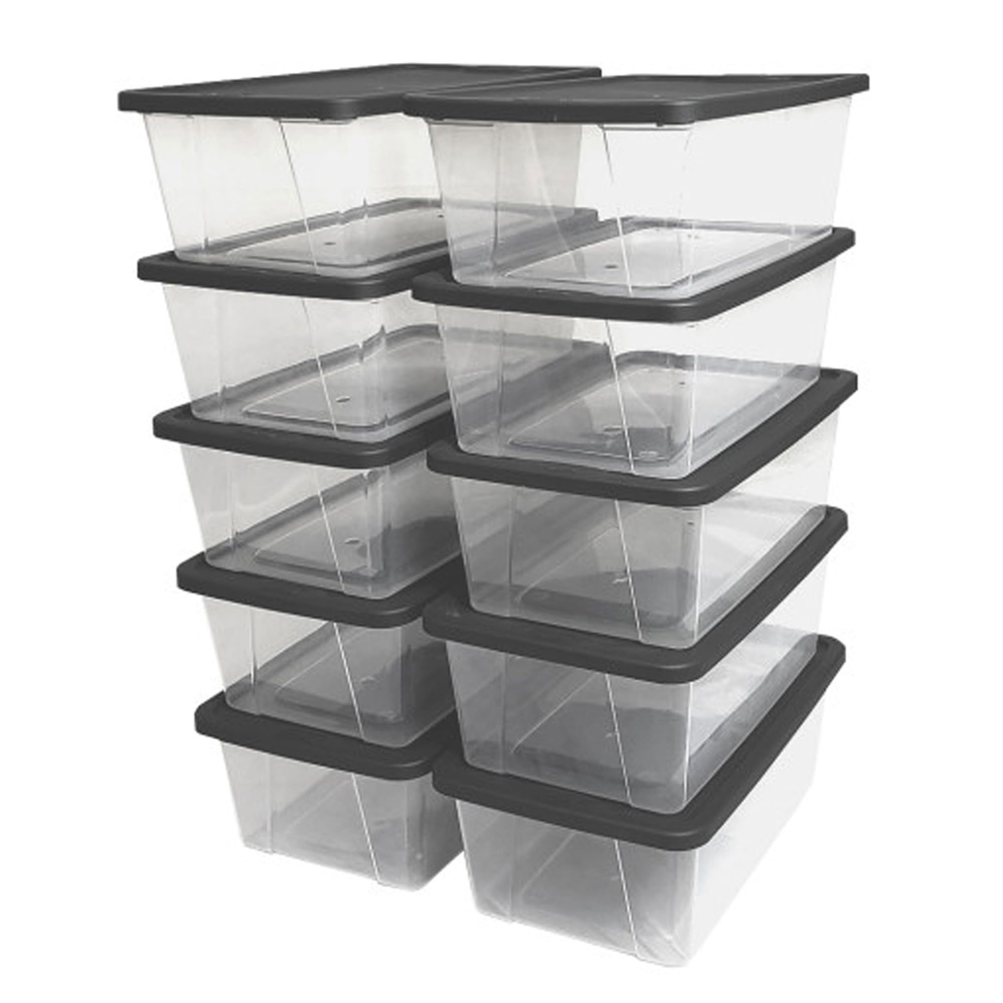 Homz 10 Pack Storage Bins, Clear Plastic Organizing Containers W/Gray Lids, 6 Quart
