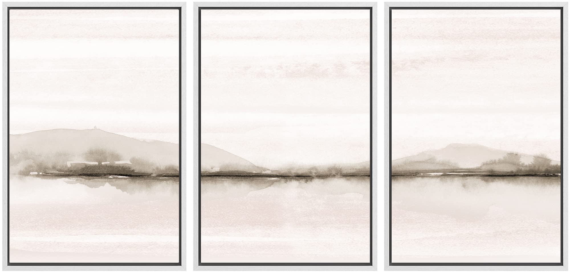 Signwin Framed Canvas Print Wall Art Set Pastel Sunset Mountain Forest Lake Nature Wilderness Illustrations Modern Art Rustic Sc