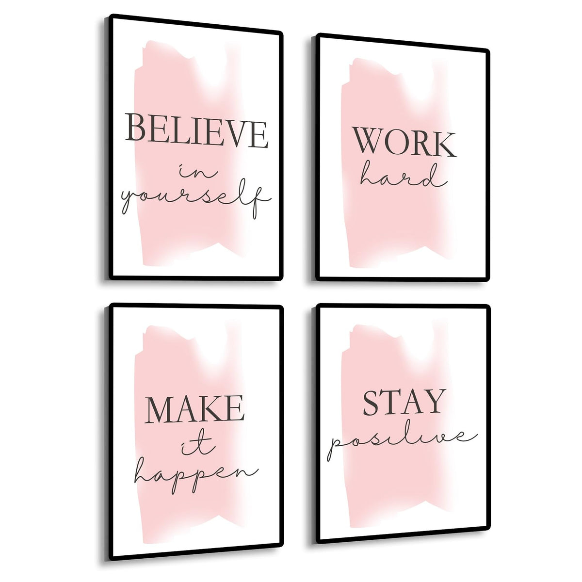 Set Of 4 Framed Inspirational Quotes Wall Art Prints, Motivational Canvas Motivational Posters For Office Home Classroom Girls R