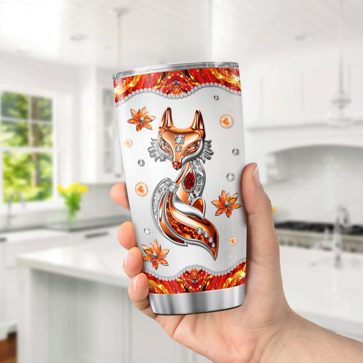 9Gift4You Fox Coffee Tumbler Jewelry Style Birthday Gifts For Girls Women Sisters Friends Large Travel Mug With Lid Insulated Cu