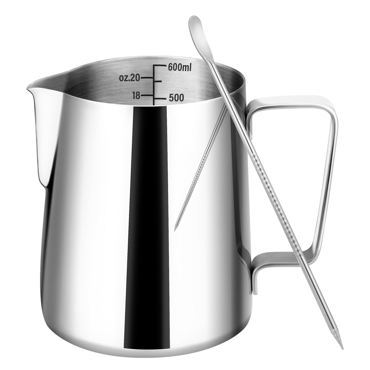 Amrules Milk Frothing Pitcher, 20Oz Milk Frother Cup With Clear Scale, 304 Stainless Steel Cappuccino Espresso Machine Accessori