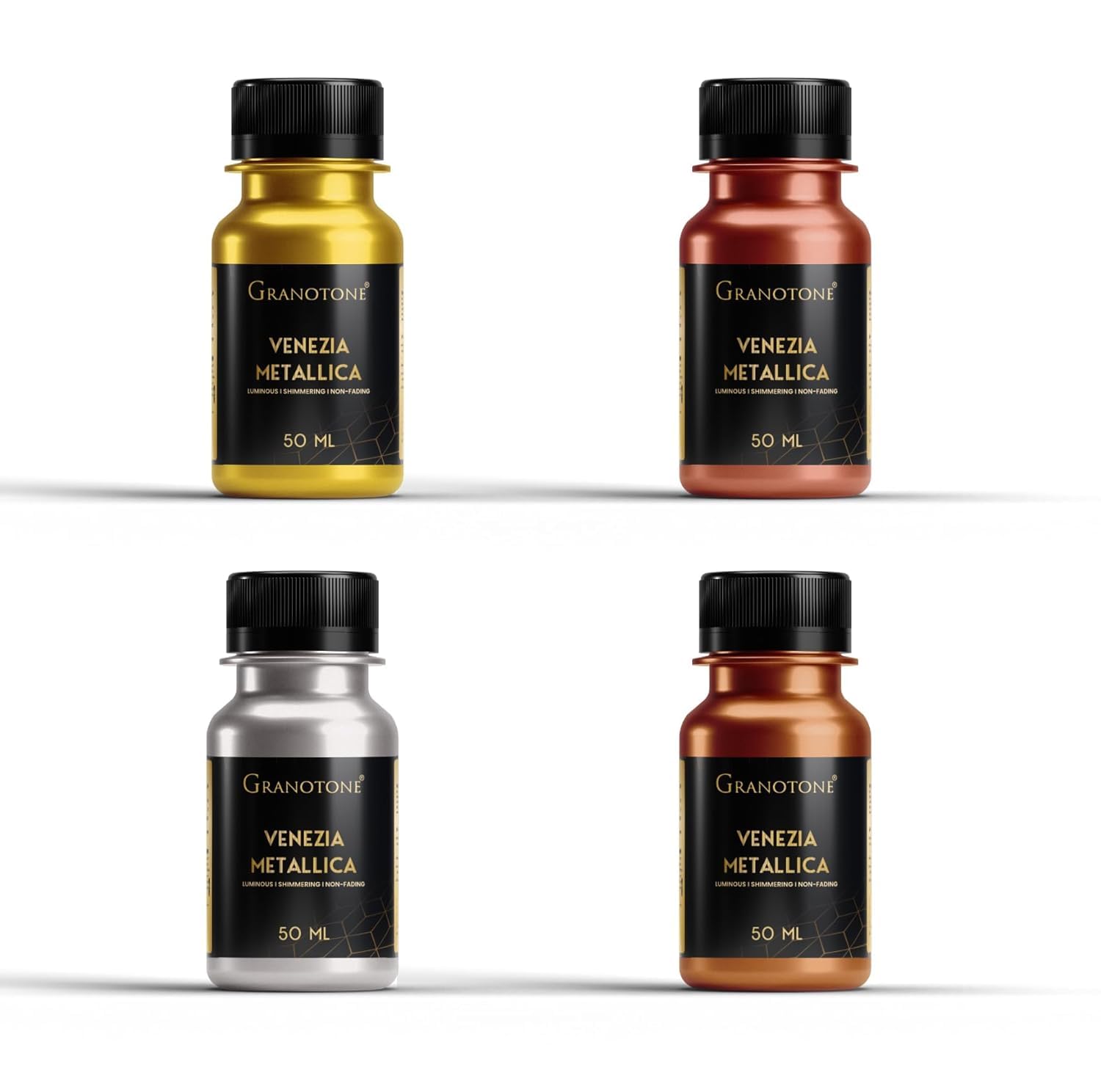 Granotone Venezia Metallic Acrylic Colour Set Of 4 Gold Silver Copper And Bronze 50 Ml Each Multipack Paints Non Toxic Shimmerin