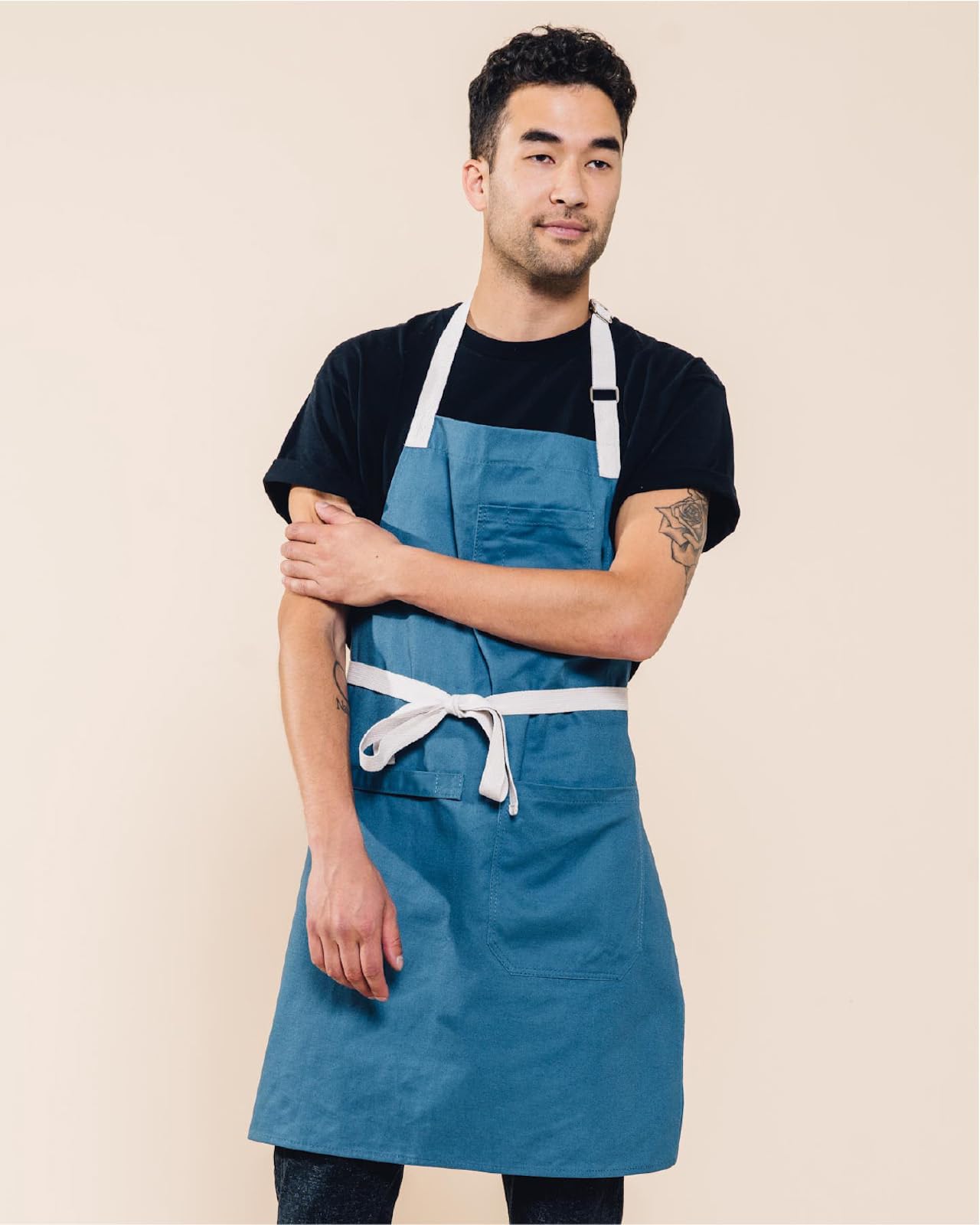 Caldo Daily Cotton Kitchen Apron For Cooking - Mens And Womens Professional Chef Or Server Bib Apron - Adjustable Straps With Po