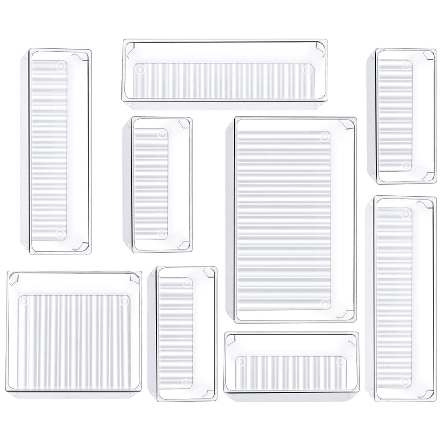 Kootek 9 Pcs Drawer Organizer Set, 4-Size Bathroom Drawer Organizers Makeup Trays Vanity Desk Dividers Versatile Storage Bins Cl