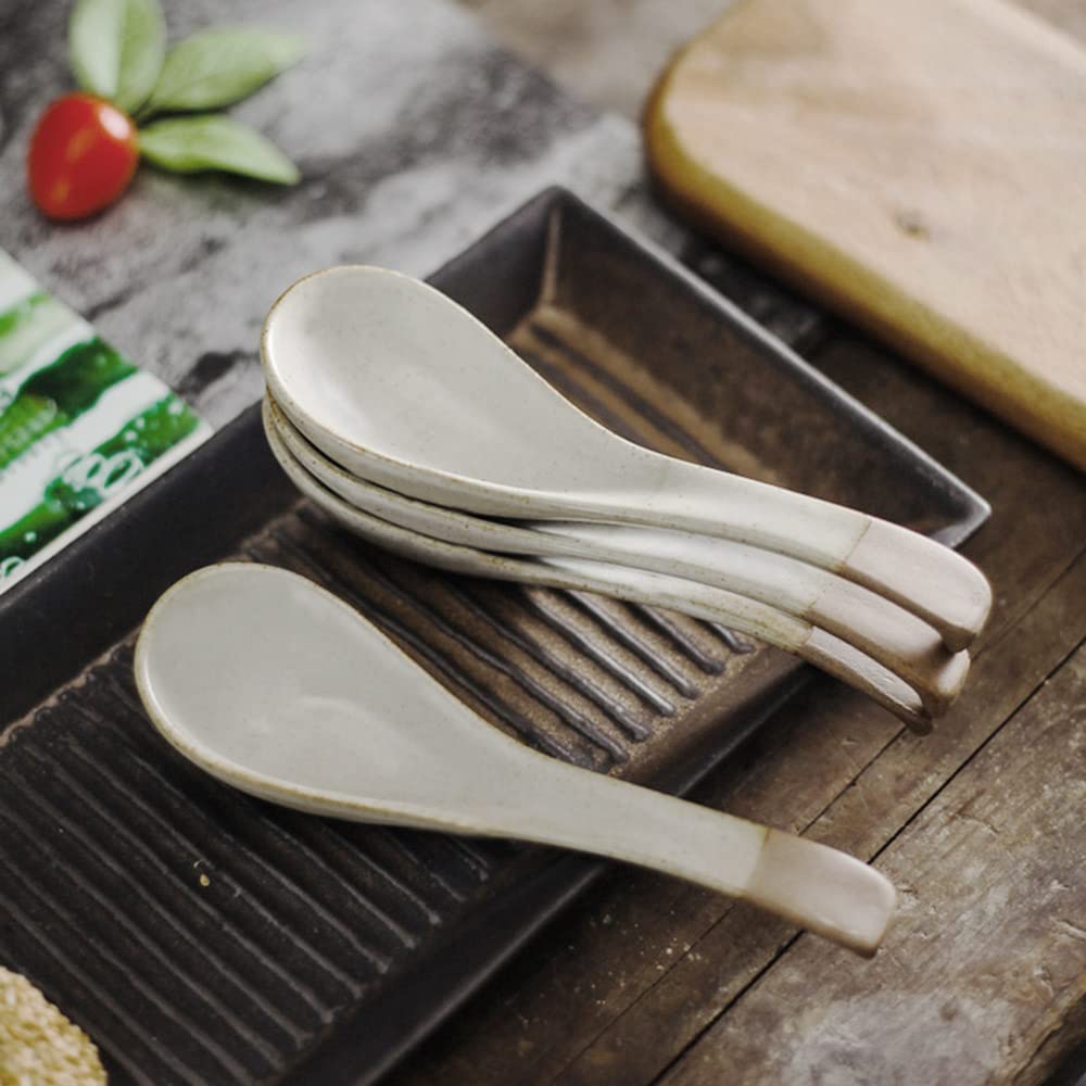 123Arts 4Pcs Ceramic Japanese Retro Soup Spoons Dessert Spoons