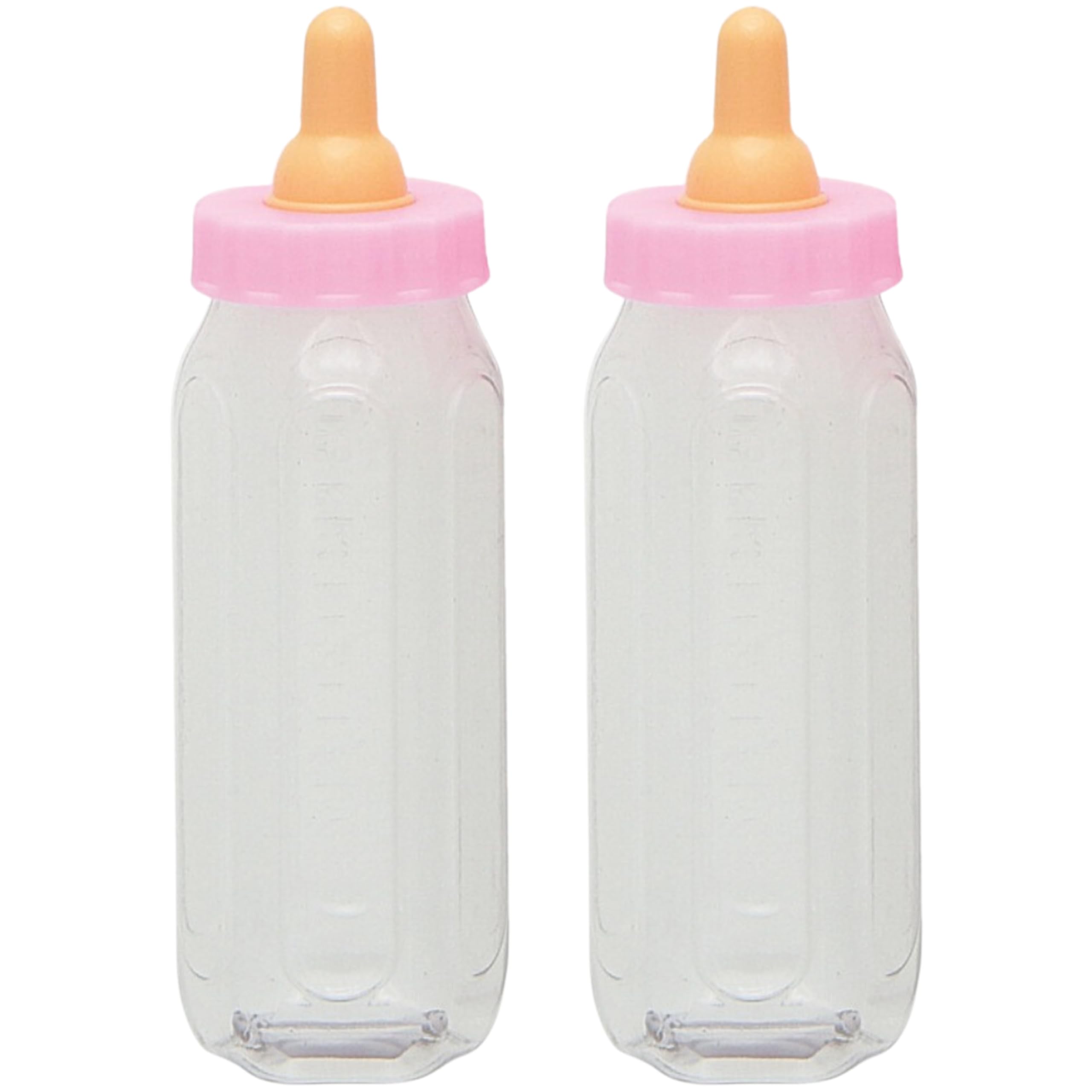 Adorable Pink Fillable Baby Bottle Favors - 5'', Set Of 2 - Premium Plastic Keepsake Gifts - Perfect For Showers, Gender Reveals
