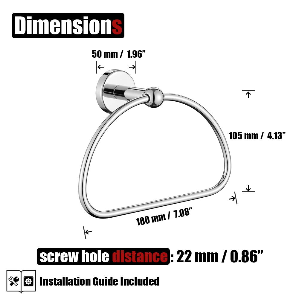 JQK Chrome Towel Ring  Stainless Steel Half Ring Towel Holder for Bathroom  7 Inch Polished Chrome Wall Mount  TR160-CH