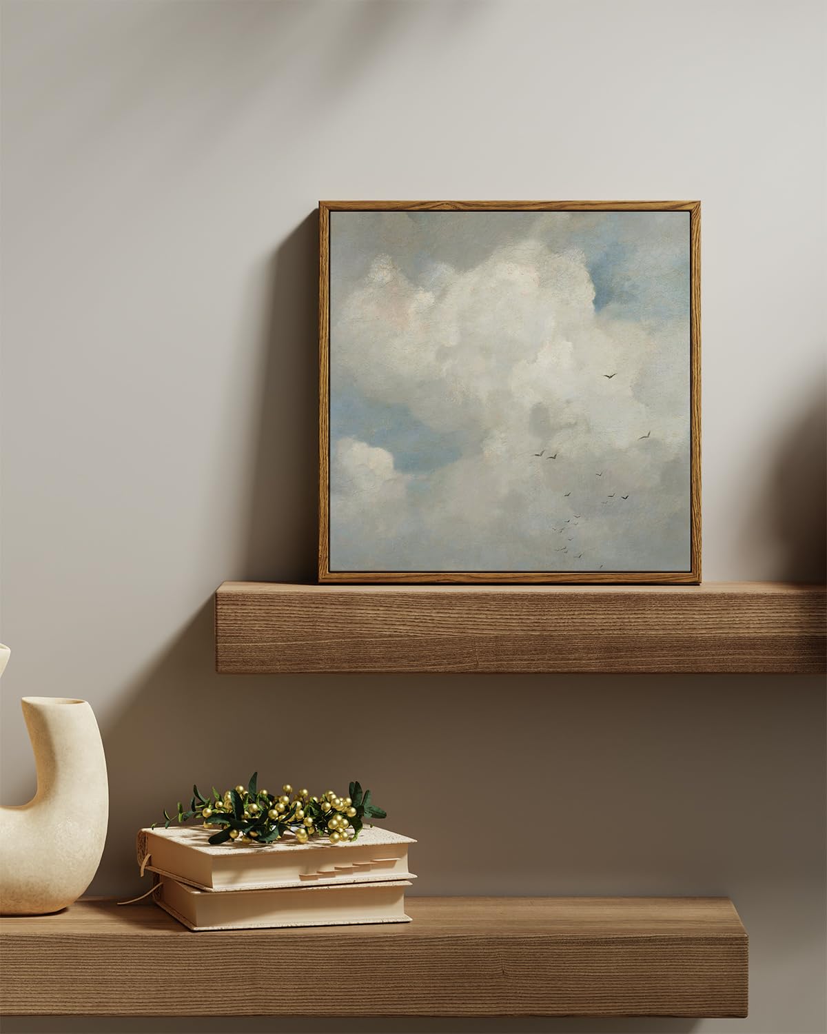 Insimsea Square Framed Canvas Wall Art, Home Decor Classic Oil Paintings Sky Cloud Bird Canvas Prints, Vintage Landscape Art For