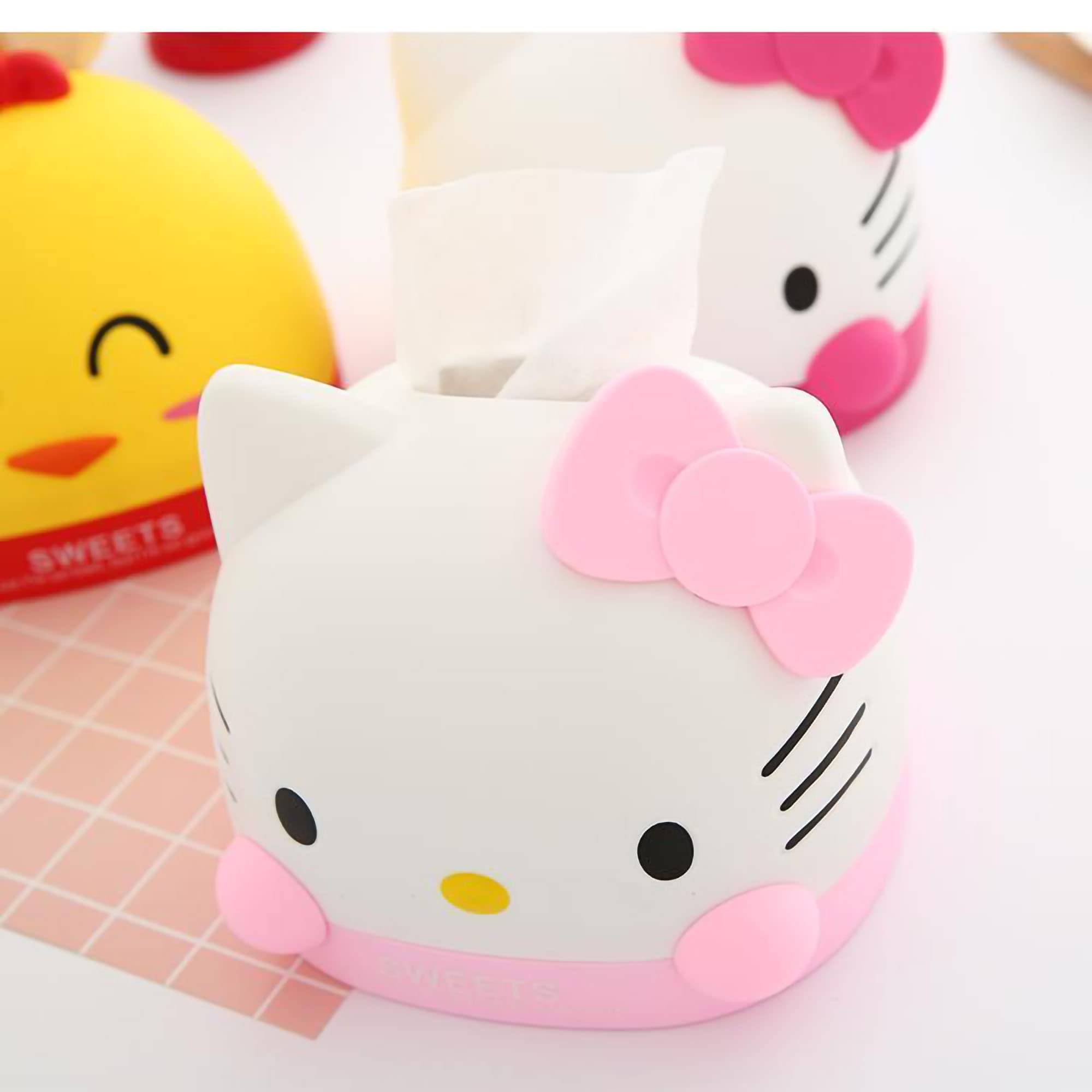 N/C Kawaii Pink Hello Kitty Tissue Box for Living Room Bedroom Bathroom car Office Tissue Dispenser Box  Table Decoration  6.8 x 6.7 x 6.6 ''