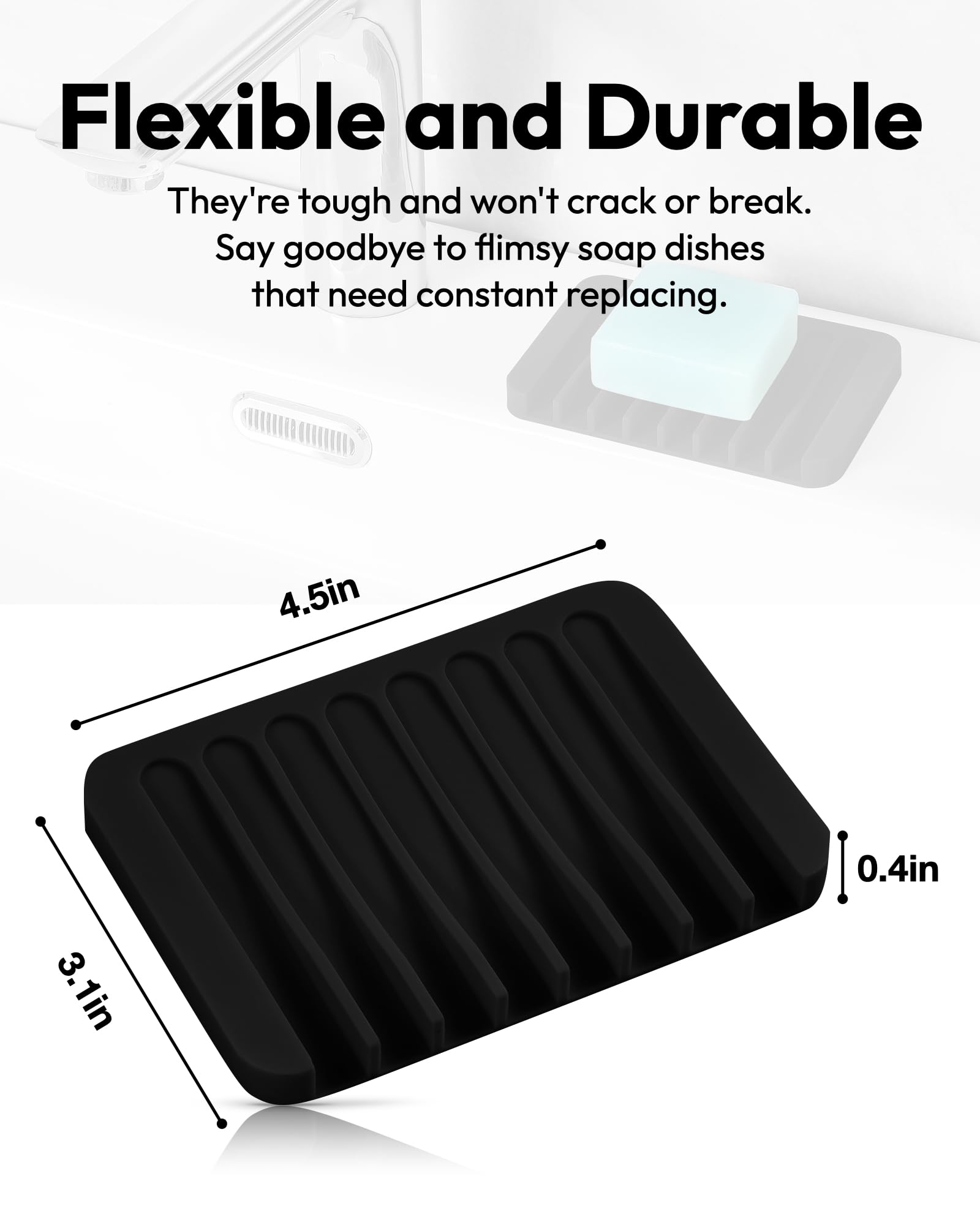 Jomeech Bathroom Soap Dish, Silicone Soap Holder For Bar Soap, Pack Of 2 (Black)