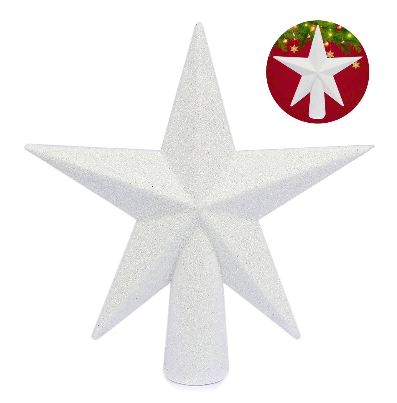 YYCRAFT Glitter Star Tree Topper 6 Inch Christmas Decoration-2 Pack,White