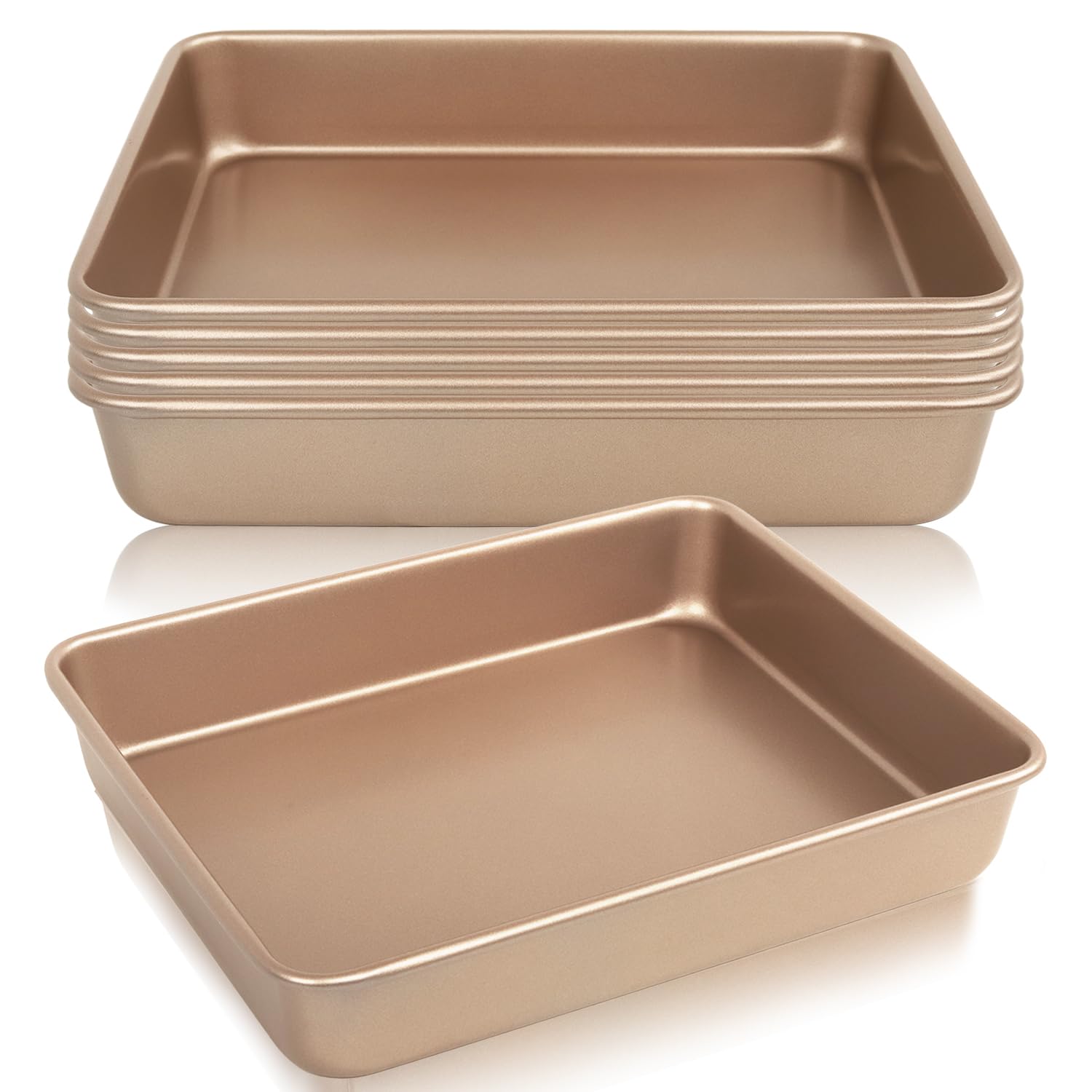 Set of 6 Nonstick Baking Pans, 11Inch Rectangle Cake Sheets, Bread Loaf & Turkey Roasting Trays, Carbon Steel Bakeware, Pink Ov
