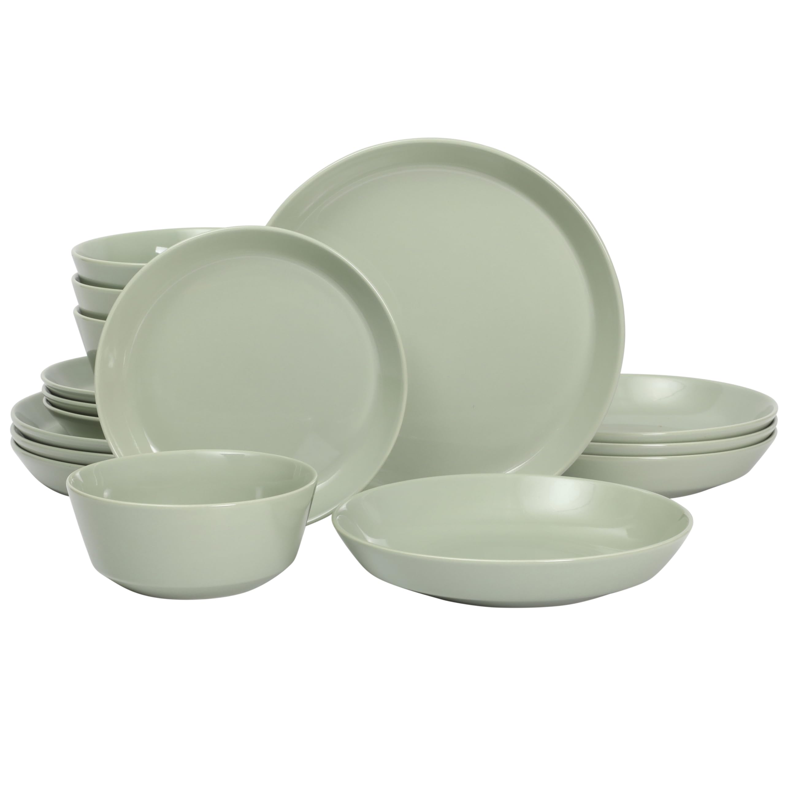 Gibson Home Summer Shades 16 Piece Plates and Bowls Dishes Service for 4 Porcelain Dinnerware Set - Green