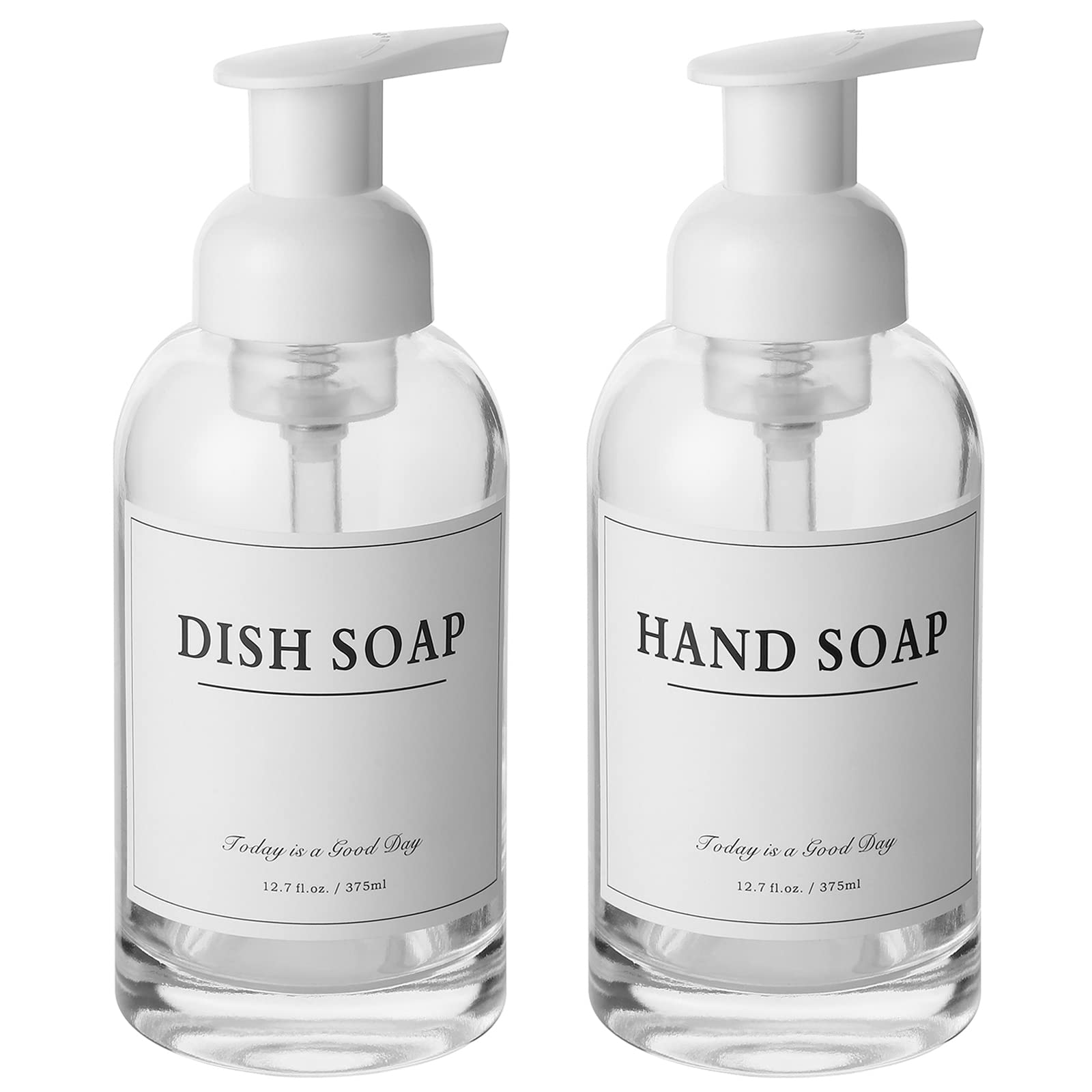 Rejomiik 2 Pack Foaming Soap Dispenser Thick Glass Foam Hand Soap Dispenser For Bathroom Or Kitchen Sink, 13 Oz Clear Pump Bottl