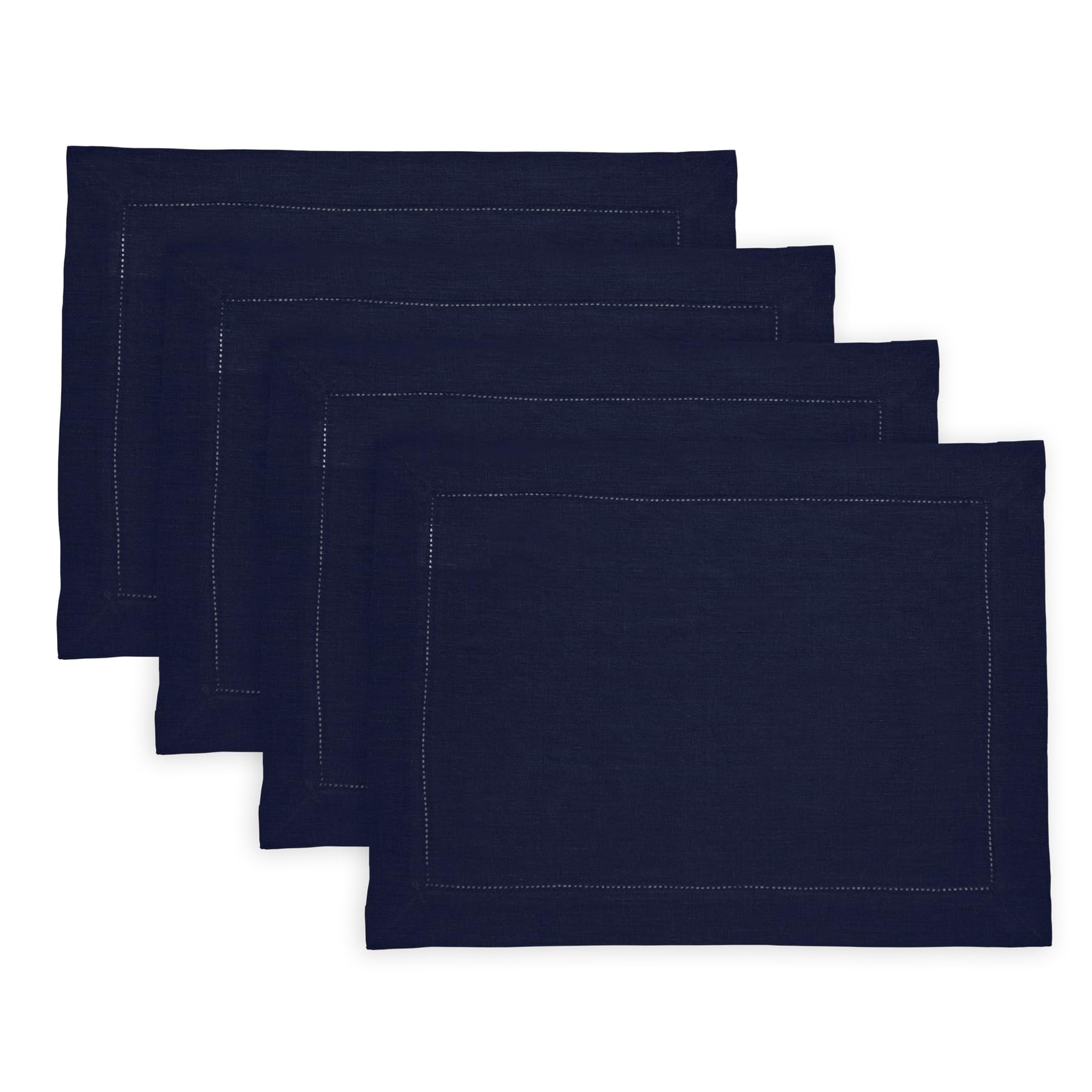 Solino Home Linen Placemats 19'' L X 14'' W Inch - 100% Pure Linen Prewashed Indigo Navy Cloth Placemats Set Of 4 - Sonoma Hemst