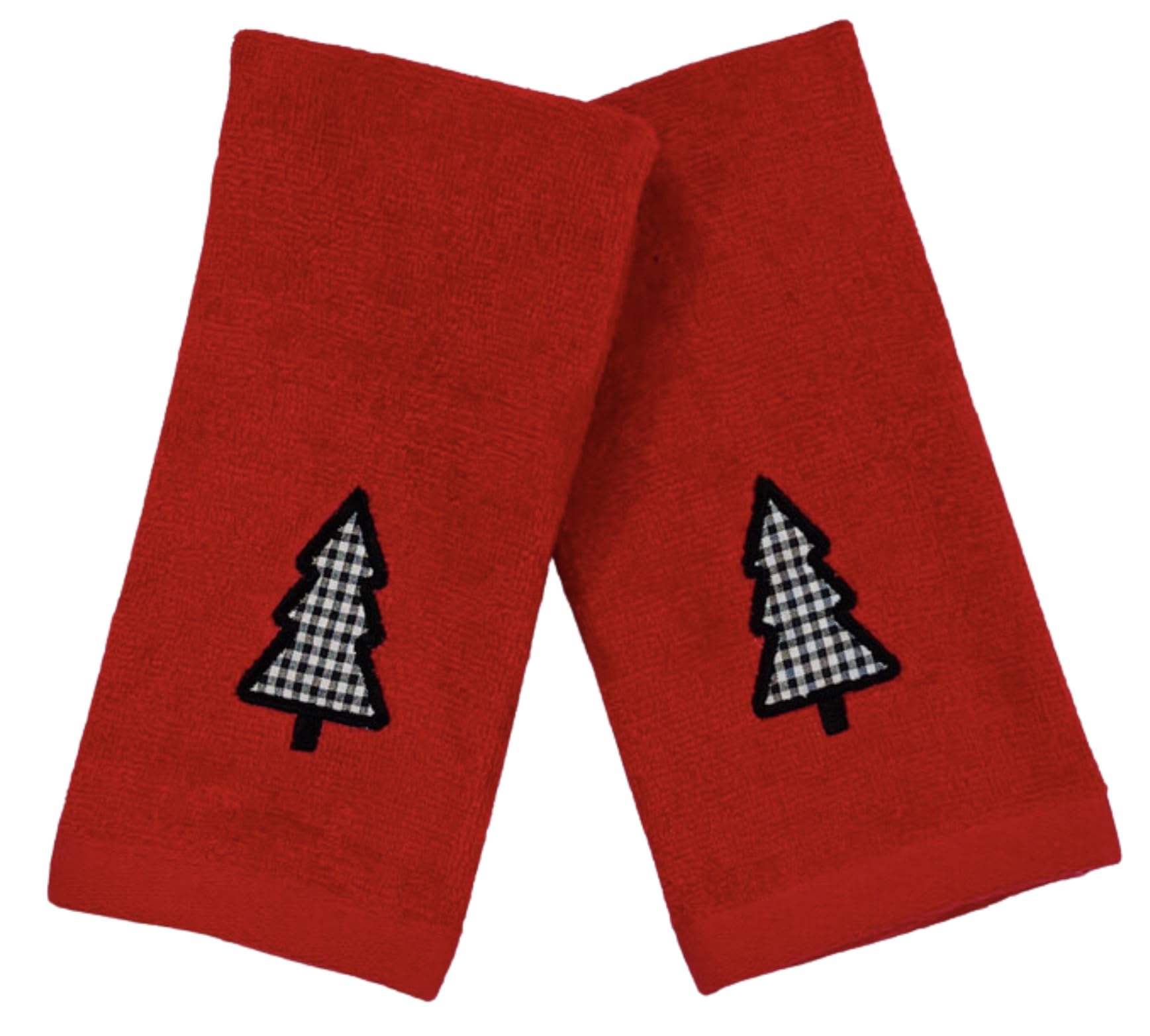Decorative Christmas Theme Red Towel Set: Luxury Bathroom Fingertip Towels, Embroidered Check Tree Set Of 2