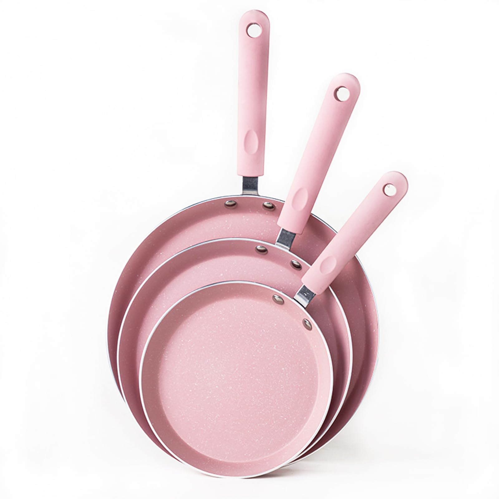 JUSTUP Nonstick Frying Pan Set,3 Piece Pots and Pans Set Nonstick,Pink Kitchen Cookware Sets with Non Stick Pan Coating,10 Inch,