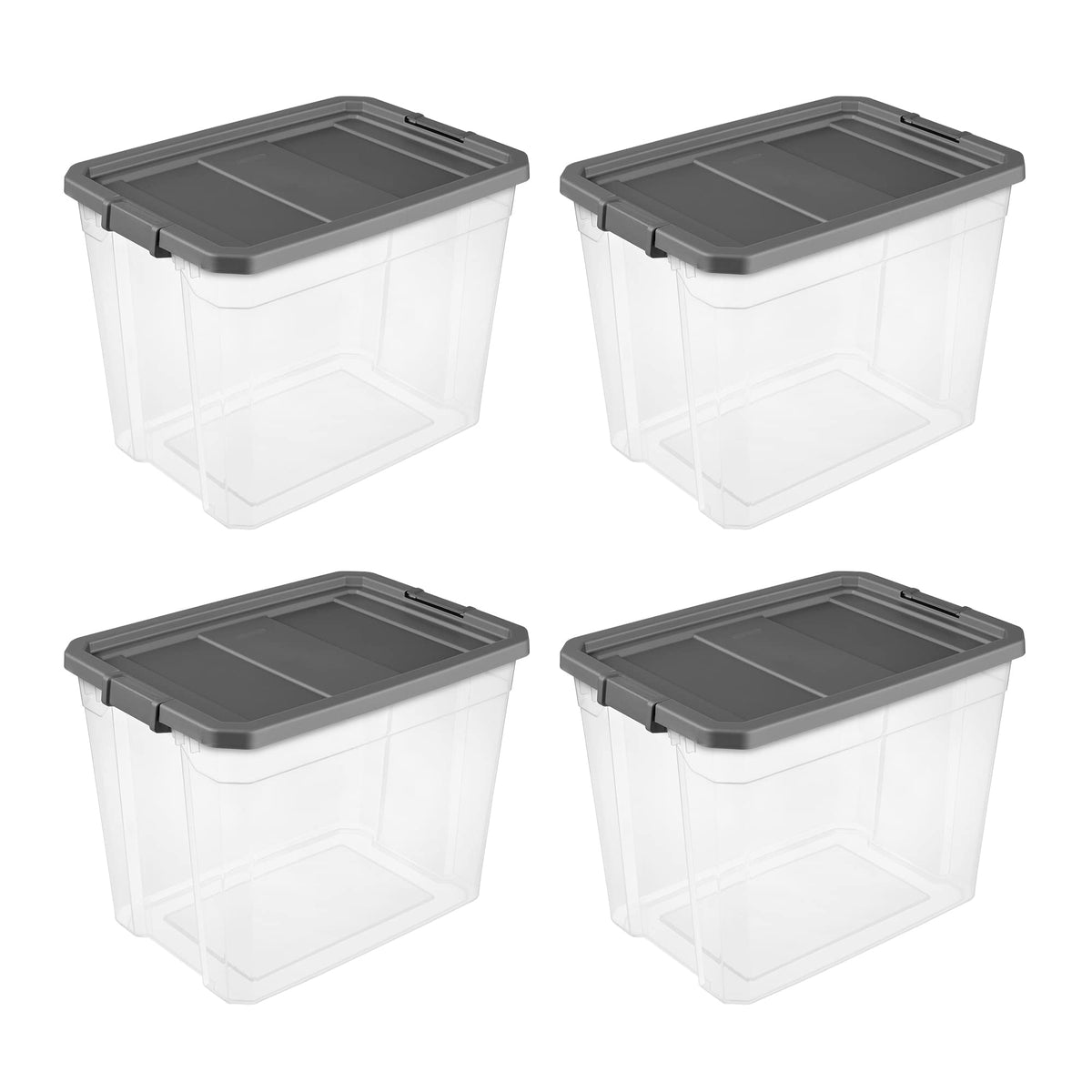 Sterilite 108 Quart Plastic Stacker Box, Lidded Storage Bin Container For Home And Garage Organizing, Shoes, Tools, Clear Base &
