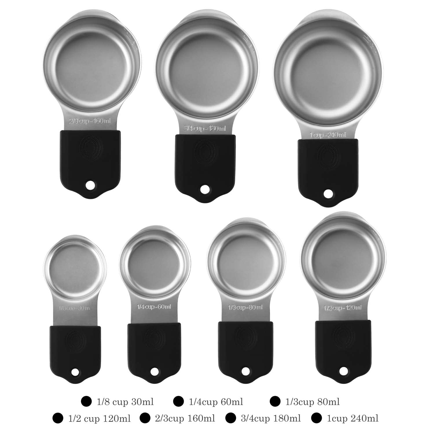 Magnetic Measuring Cups Set Stainless Steel Heavy Duty Metal Measuring Cups For Dry And Liquid Ingredients (Black)