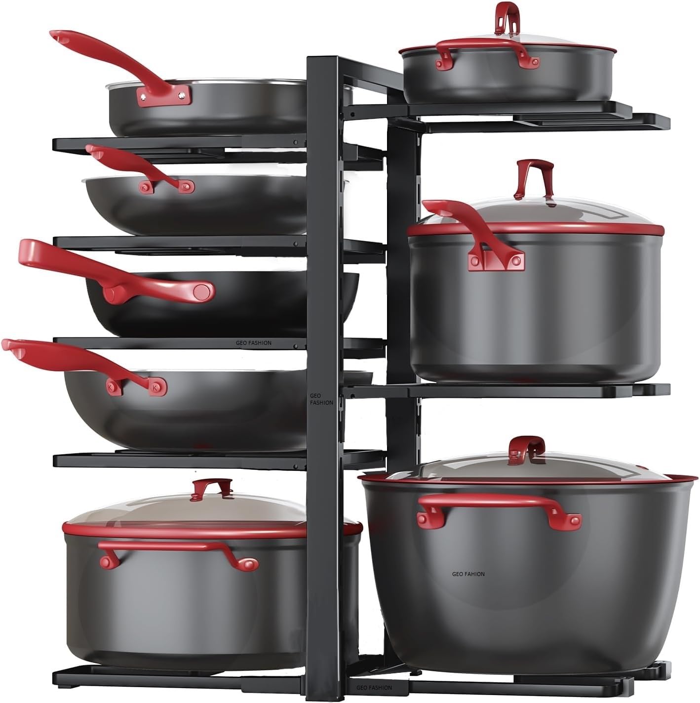Geo Fashion Heavy 8-Tier Duty 21 Height Adjustable Multipurpose Pots And Pan Under Cabinet For Under Cabinet For Big Stockpots, 