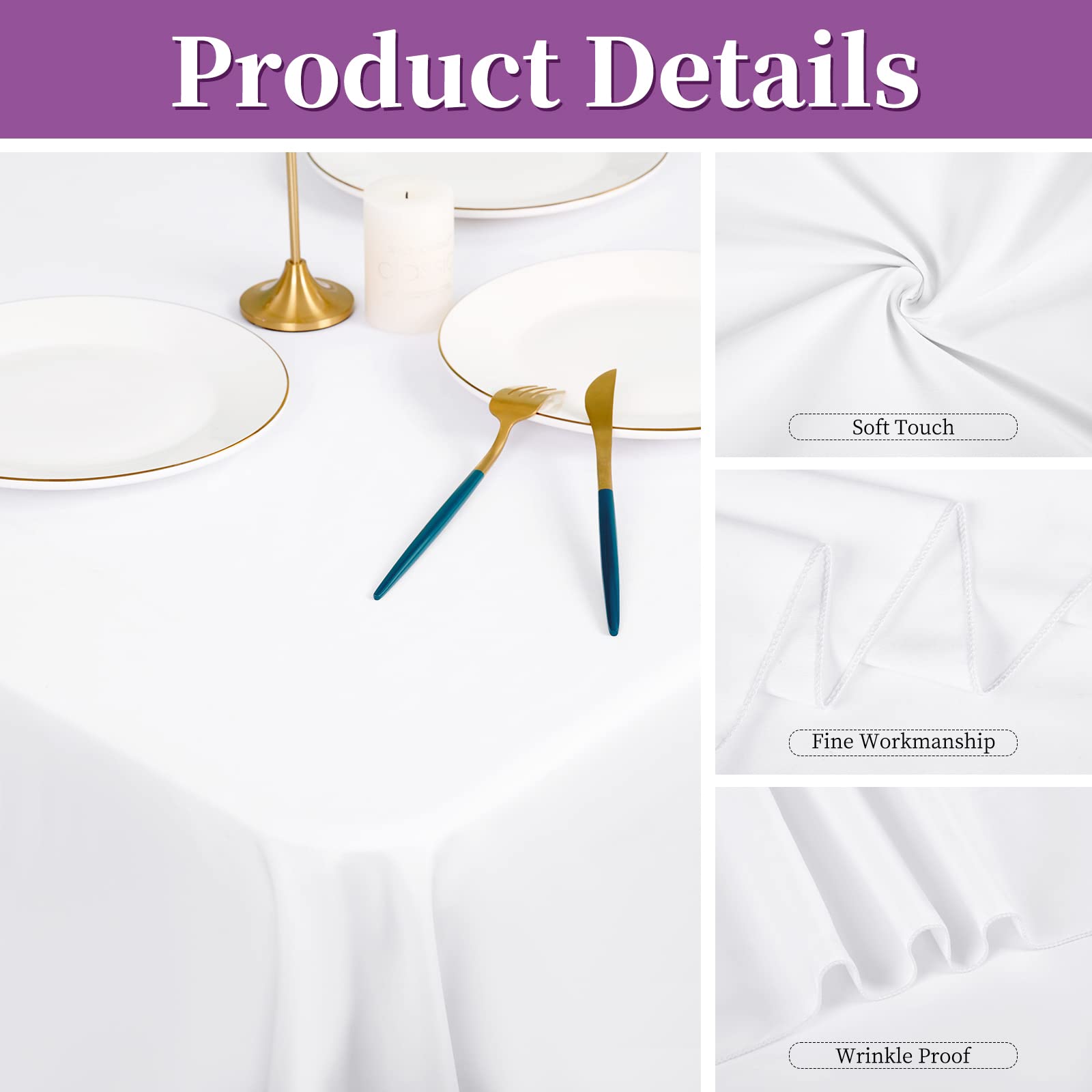 12 Pack Rectangle Tablecloth 90 X 132 Inch White Polyester Table Cloth For 8 Feet Tables,Washable Fabric Stain And Wrinkle Resis