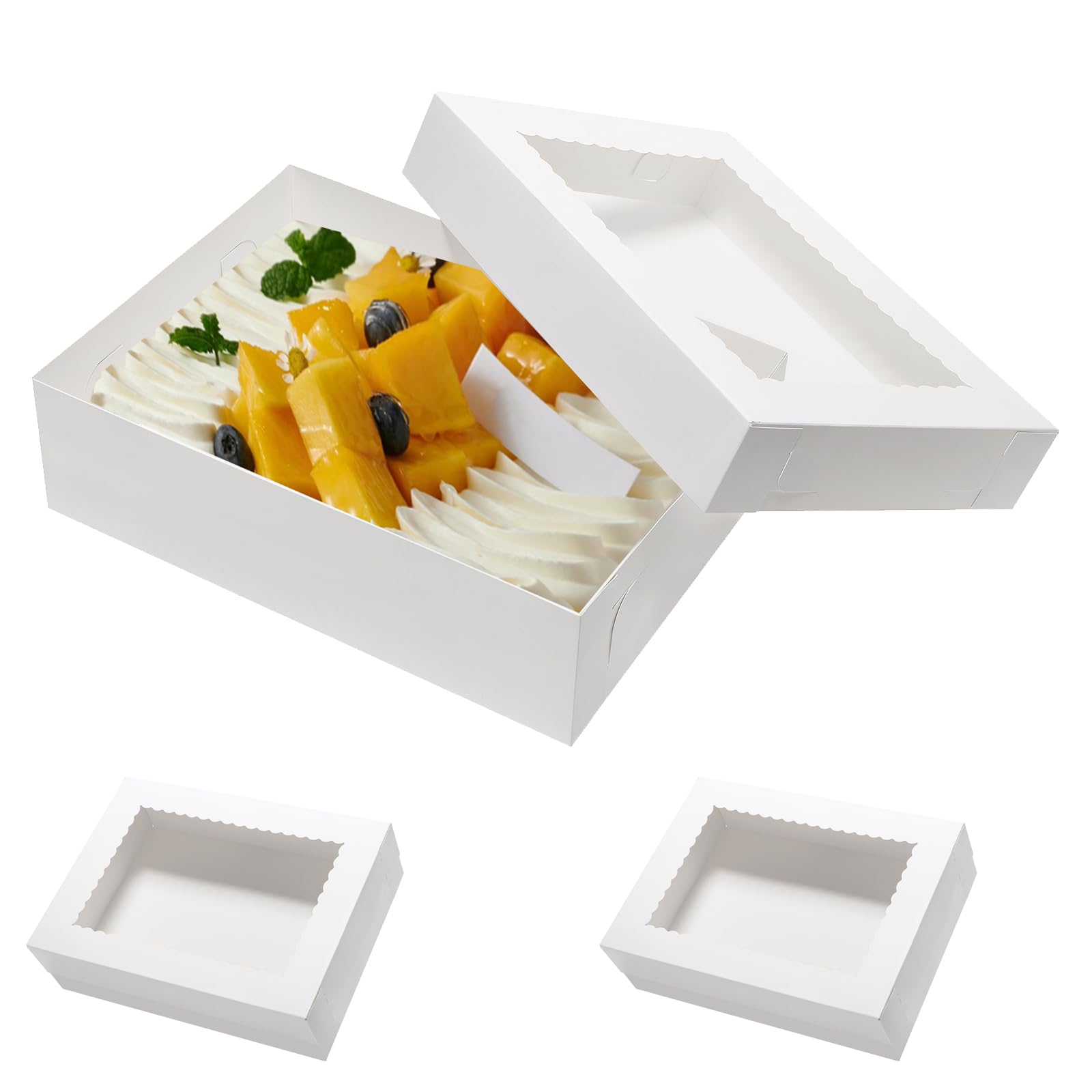 Wowxyz 14x10x4 Cake Boxes 6pcs Rectangle Quarter Sheet 1/4 Sheet Bakery Boxes with Window - Donuts, Pastry Baking Cake, Pie Whit