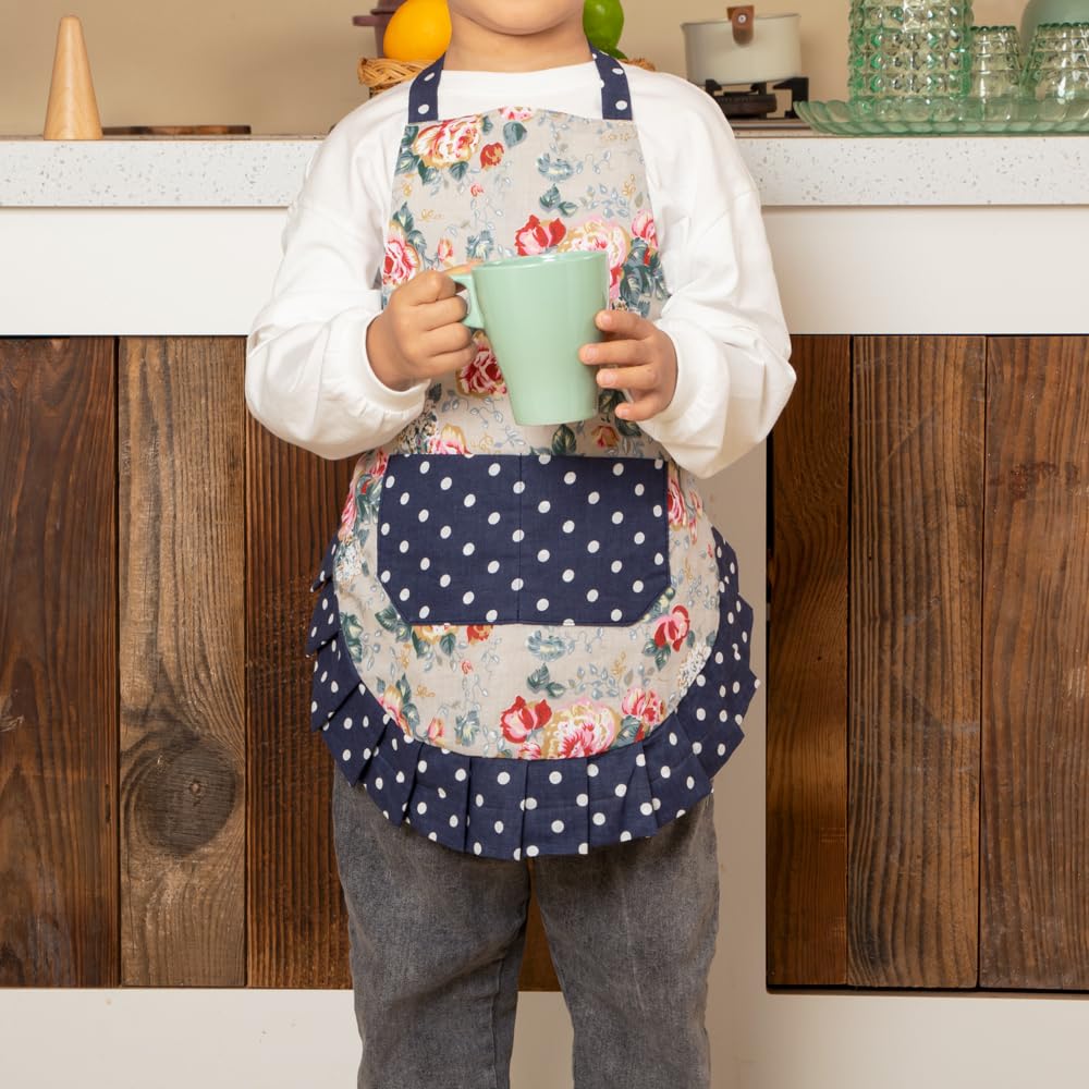 Neoviva Toddler Girls Apron With Pockets For Daily Play Kitchen, Double-Layered Kitchen Apron For Children, Style Kathy, Floral