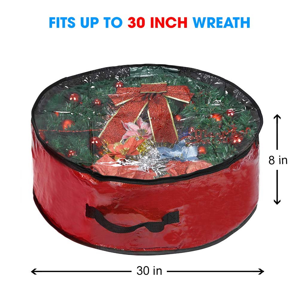 ProPik Christmas Wreath Storage Bag - 30" Tear Resistant Polyester, Red