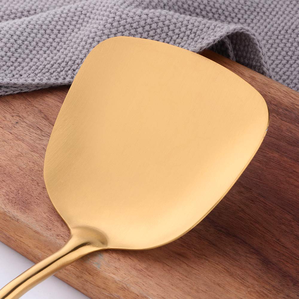 Kitchen Utensil Set -7Pcs Gold 18/8(304) Stainless Steel -Wide Spatula,Soup Ladle,Strainer Ladle,Slotted Spatula,Spaghetti Serve