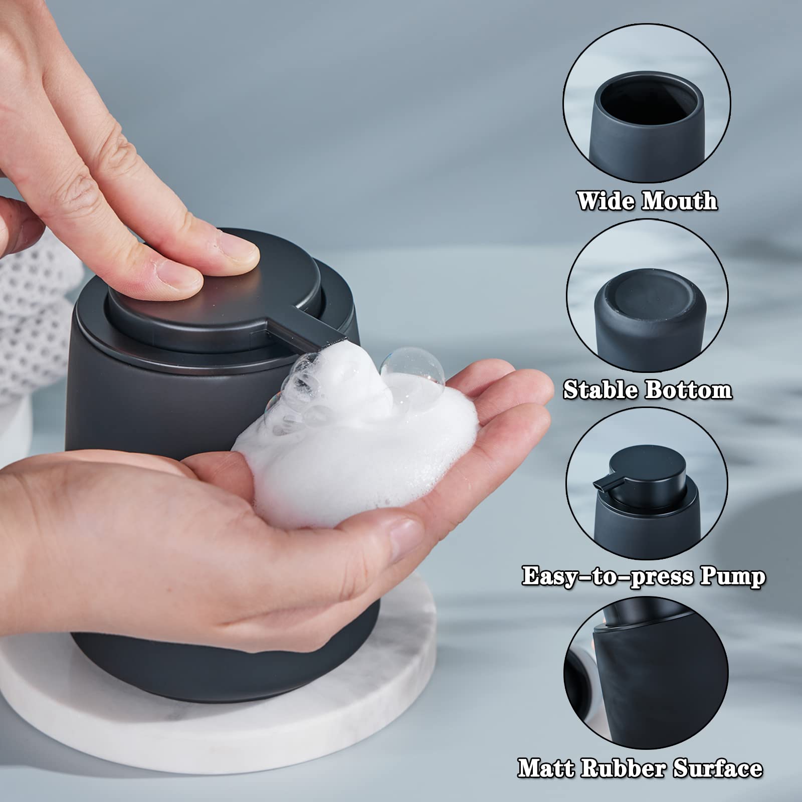 Black Foam Hand Soap Dispenser - 12Oz Ceramic Foaming Soap Dispenser For Bathroom With Easy-To-Press Pump, Refillable Liquid Lot