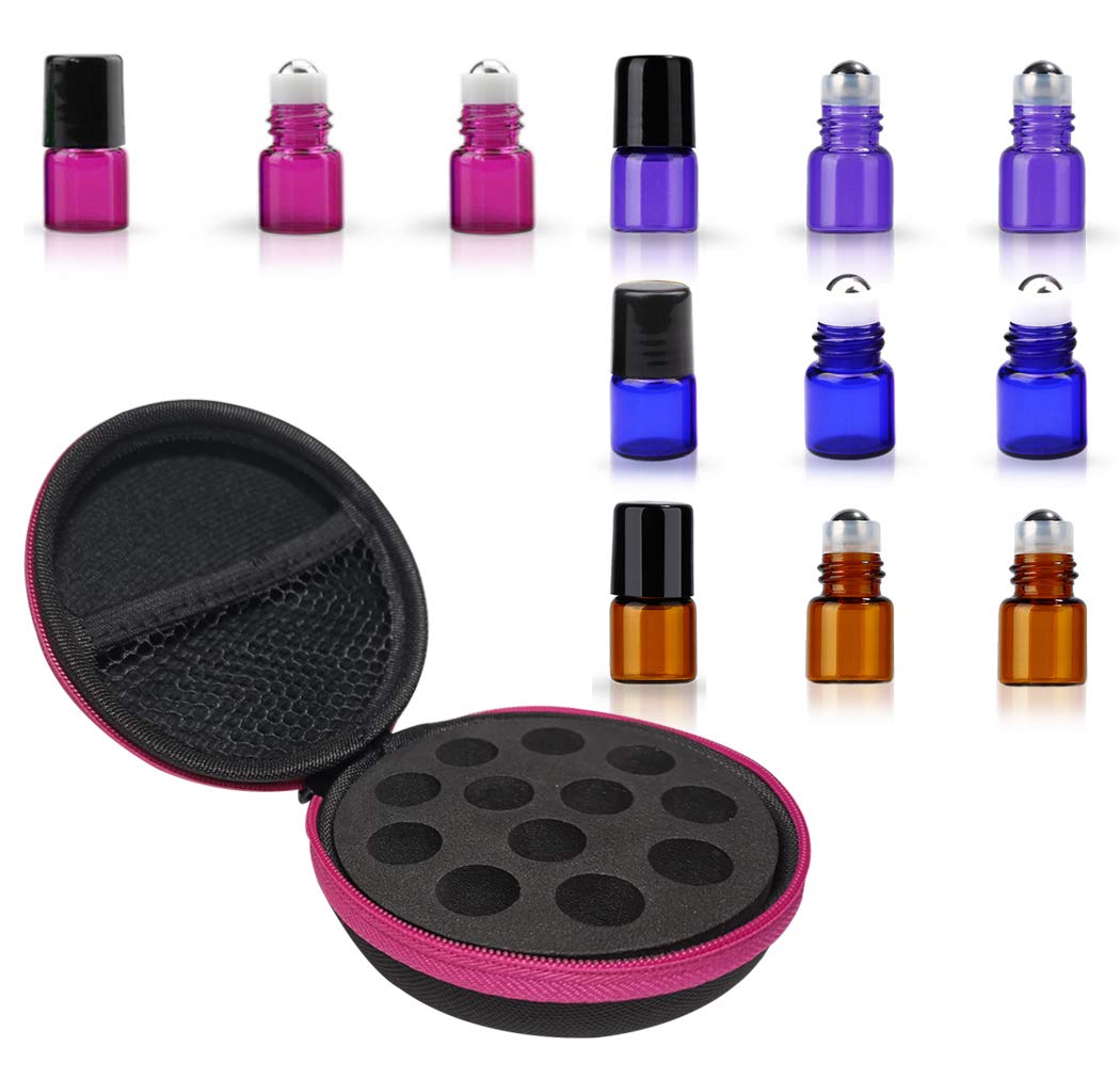 Round Hard Shell Case For 1/4 5/8 Dram Micro Mini Roll-On Glass Bottles With Metal Roller Balls - Refillable Aromatherapy Essent