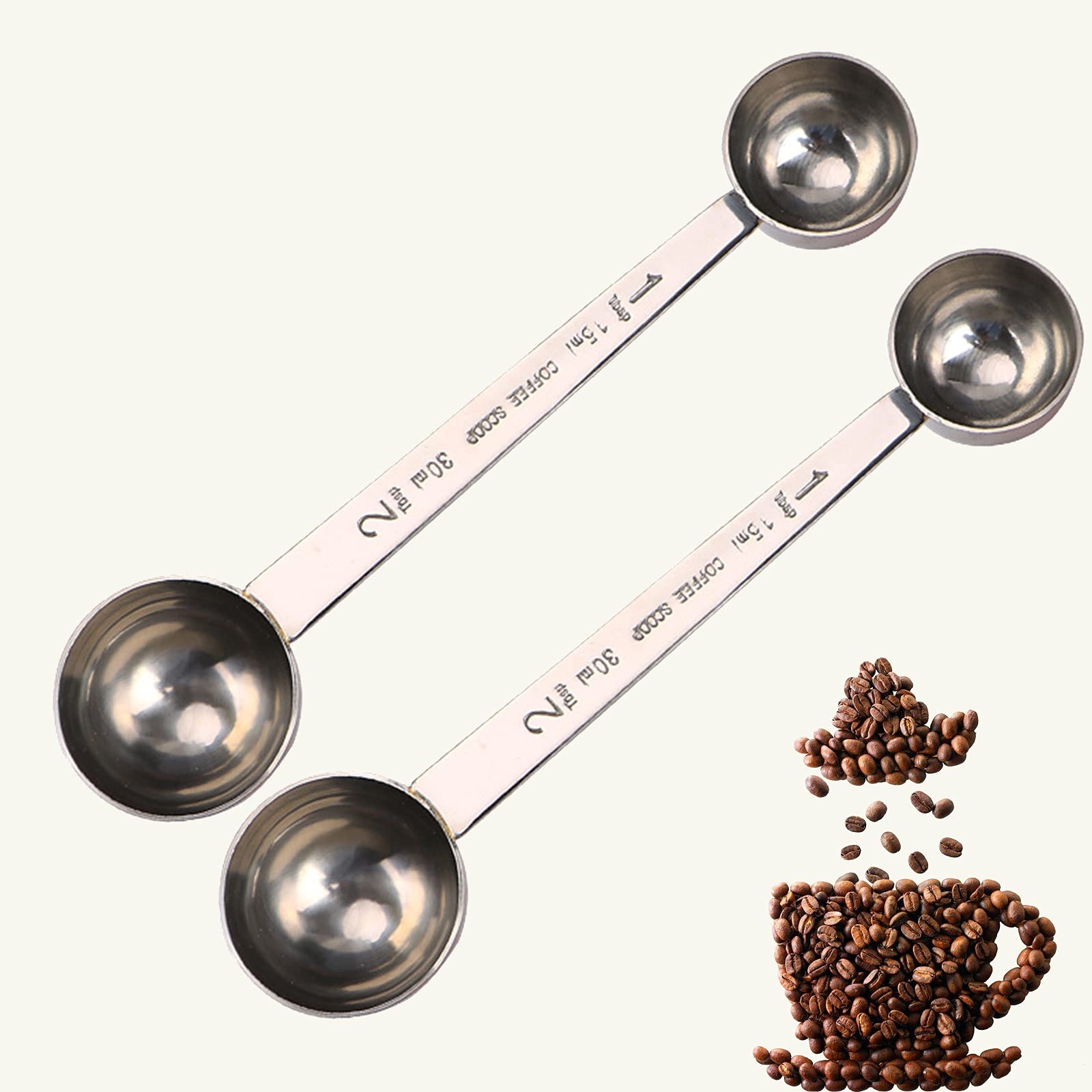 Hlcm Premium 304 Stainless Steel Coffee Spoon Set - 1 Tbsp (15Ml) & 2 Tbsp (30Ml) Measuring Tablespoon, Long Handles Measuring S