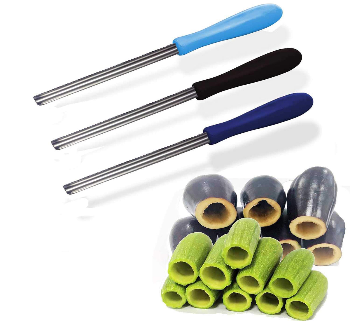 Zucchini Squash Vegetable Corer 3 Pcs Corers Stainless Steel Core Remover Tool Kitchen Stuffed Vegetables Veggies Seed Remover R