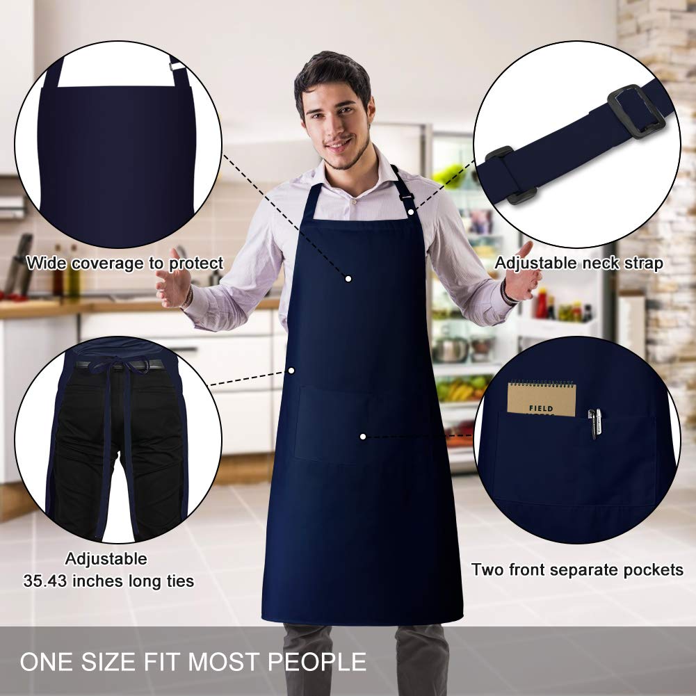 Jubatus 2 Pack Bib Aprons With 2 Pockets Cooking Chef Kitchen Apron For Women Men, Navy Blue