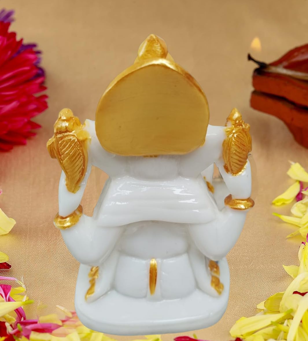 Rudram Arts Marble Finishing Ganesha Statue Ganesh Ganpati Idols For Home Office Decor (12 Cm X 7 Cm)