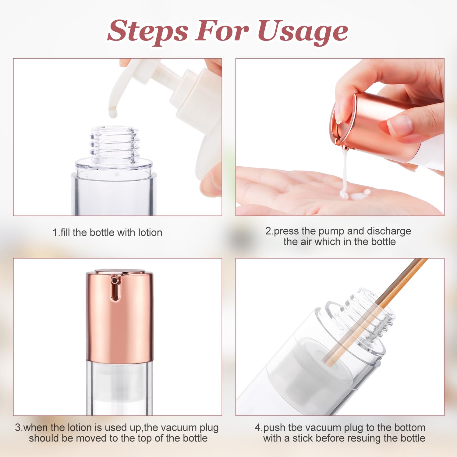 5 Pack Airless Pump Bottles Empty Cosmetic Cream Pump Bottle Travel Vacuum Bottle Refillable Cosmetic Containers Makeup Pump Dis