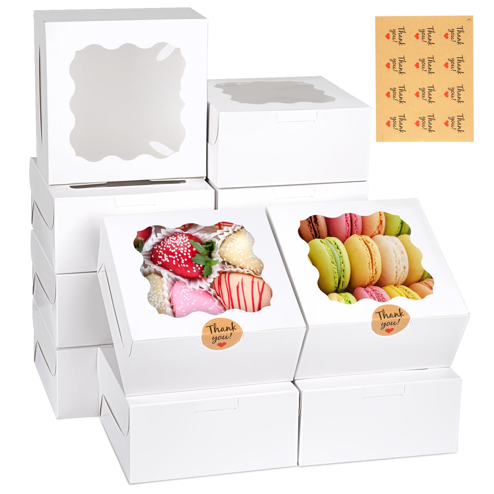 WINKIO 12 Pieces Cookie Boxes with Window, 6  6  3 Inches Treat Boxes for Bakery Dessert Pastry Mini Cake Favor Donut Baked Good