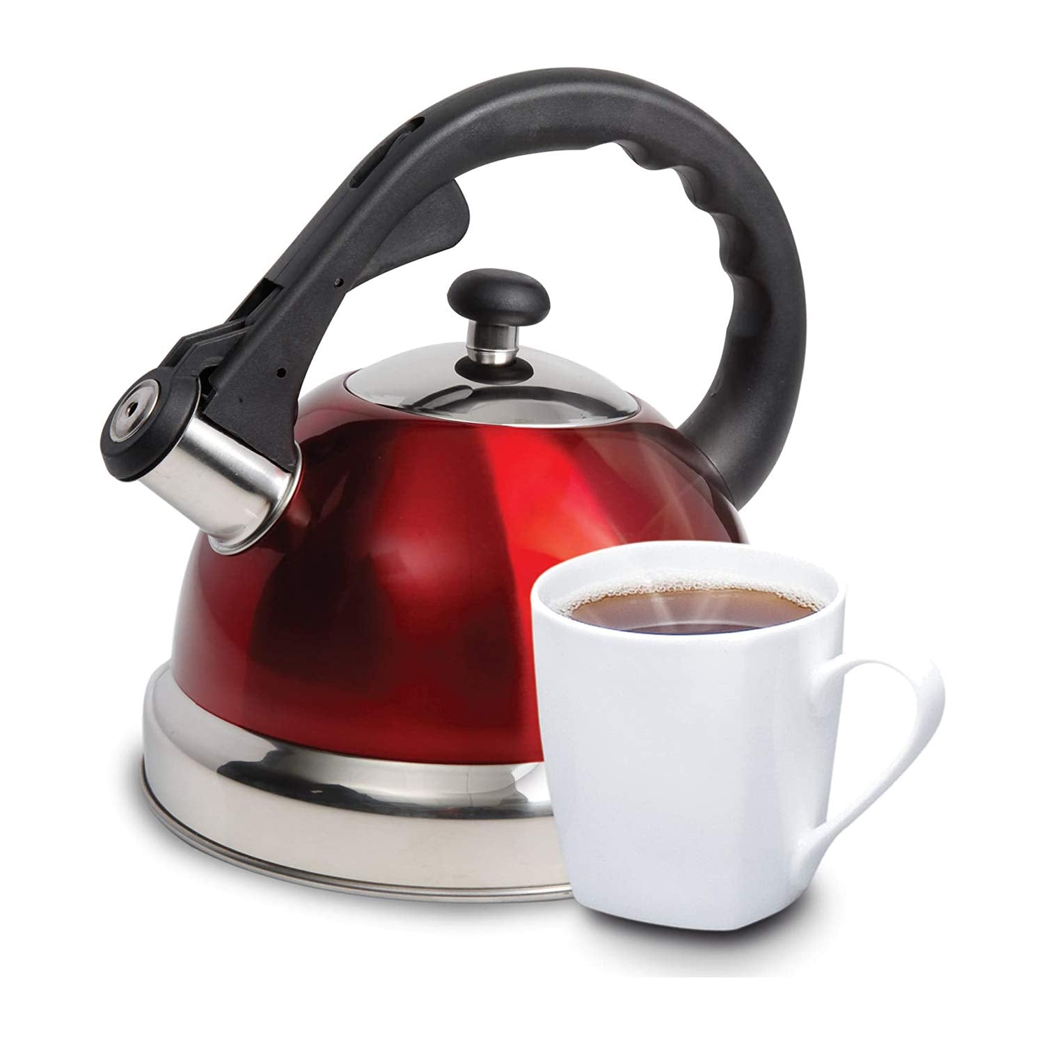 Mr Coffee Claredale Stainless Steel Whistling Tea Kettle, 2.2-Quart.Metallic Red