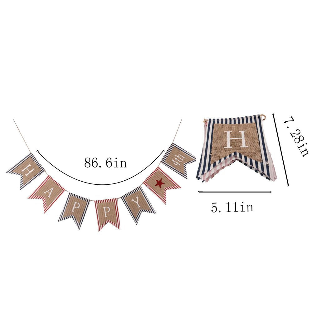 Goer Happy 4Th Of July Banner,No Diy Required Natural Burlap And Cotton Independence Day Decorations Fourth Of July Party Suppli