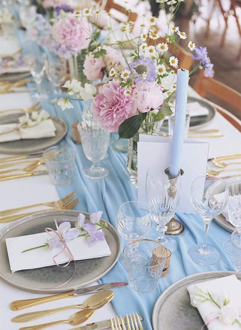 Blue Chiffon Table Runner 10Ft Long 27X120 Inches Romantic Wedding Linens Sheer Bridal Party Table Decorations
