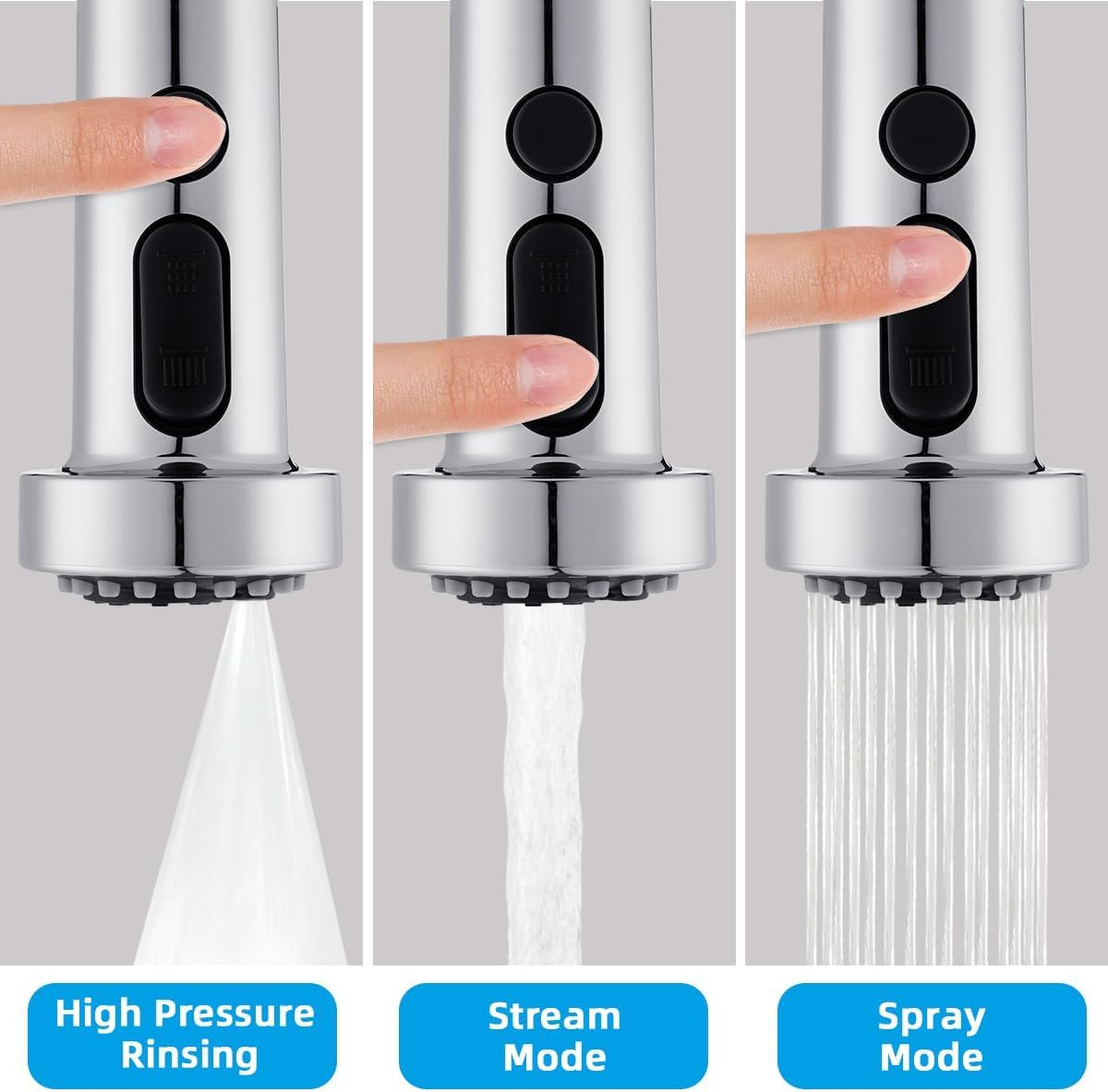 Hibbent Pull Down Kitchen Faucet Head Replacement  3 Function Sink Faucet Sprayer Head Nozzle with 10 Adapters  Compatible with Moen  American Standard  Delta  Kohler Faucets  Chrome