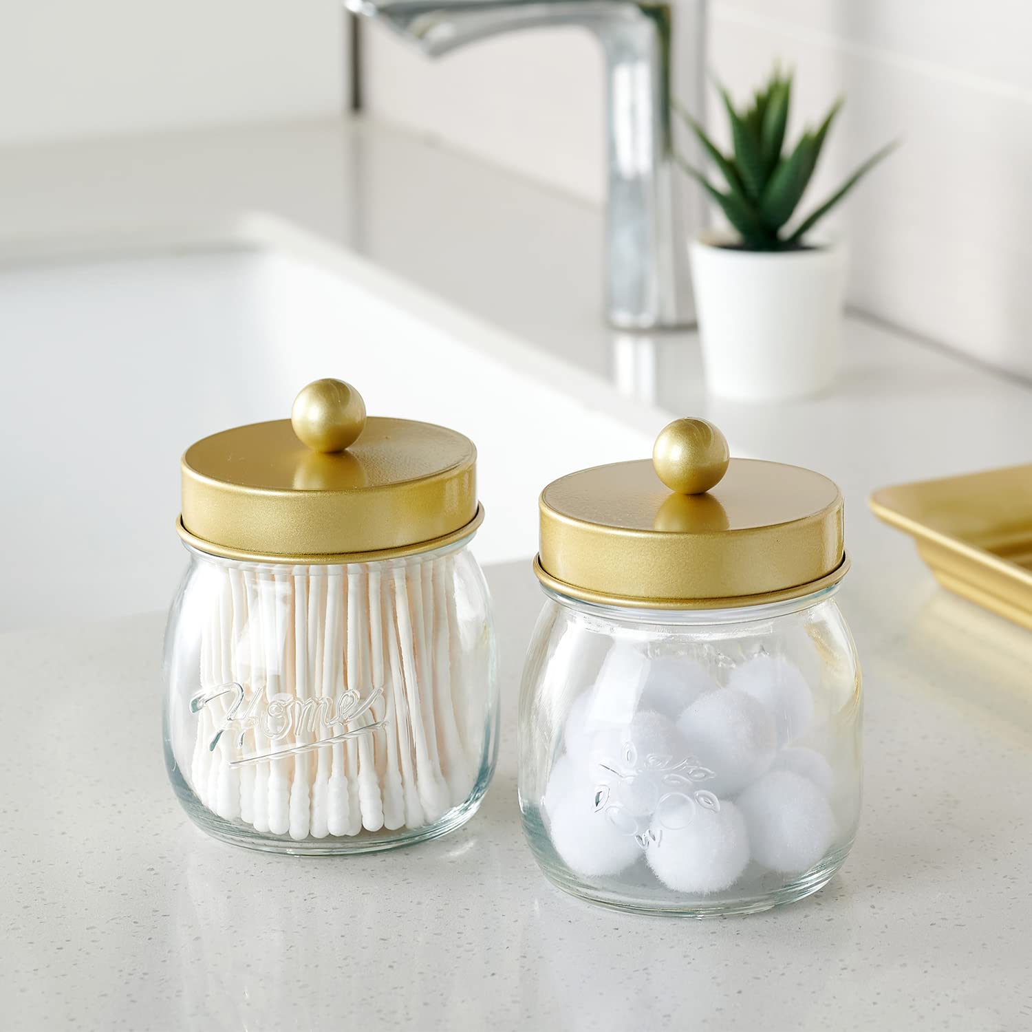 Sheechung Bathroom Organizers And Storage, Qtip Holder Bathroom, Mason Jar Bathroom Accessories Set For Cotton Swabs, Balls, Flo