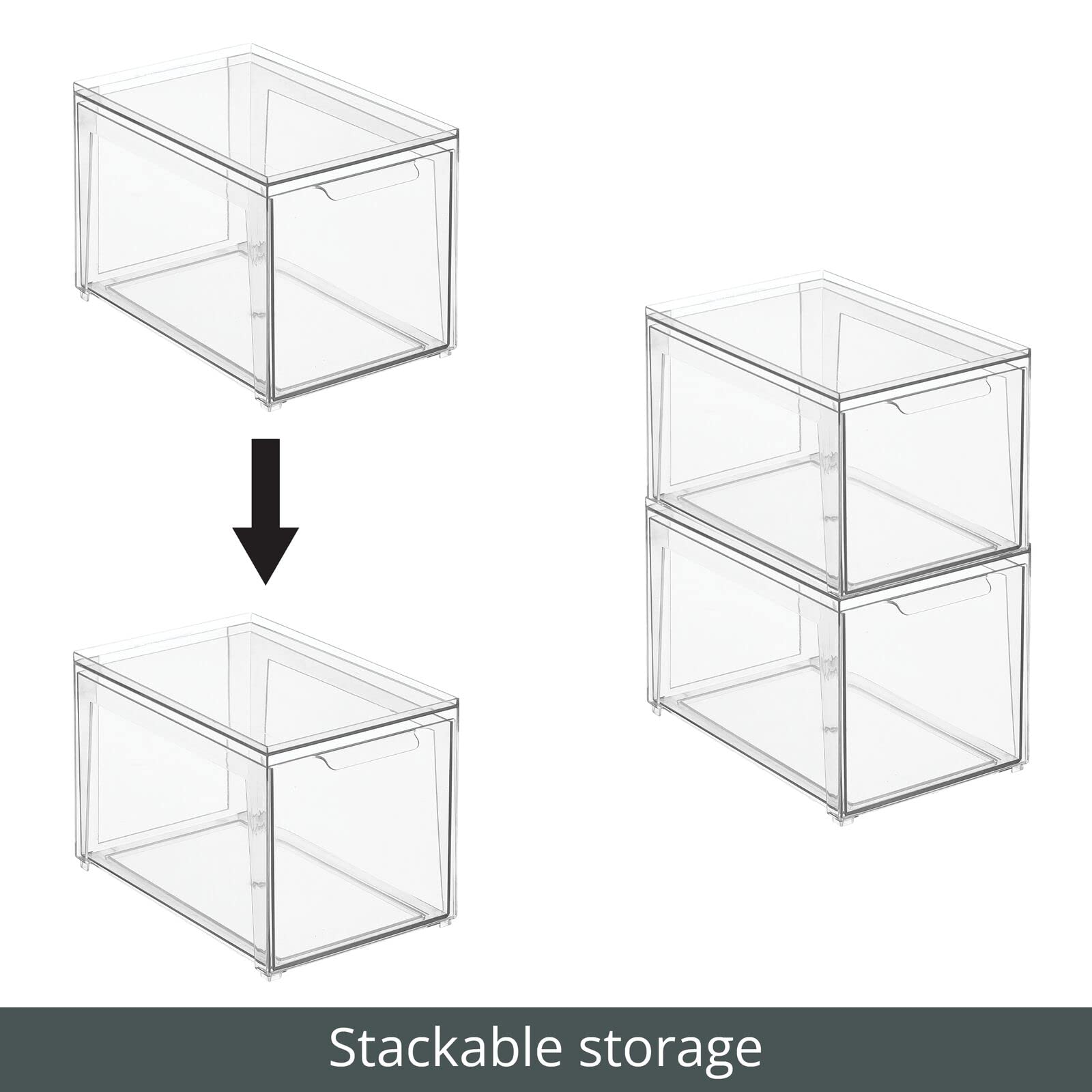 mDesign Plastic Stackable Bathroom Storage with Pull Out Bin Organizer Drawer for Cabinet  Vanity  Shelf  Cupboard  Cabinet  or Closet Organization - Lumiere Collection - 2 Pack - Clear