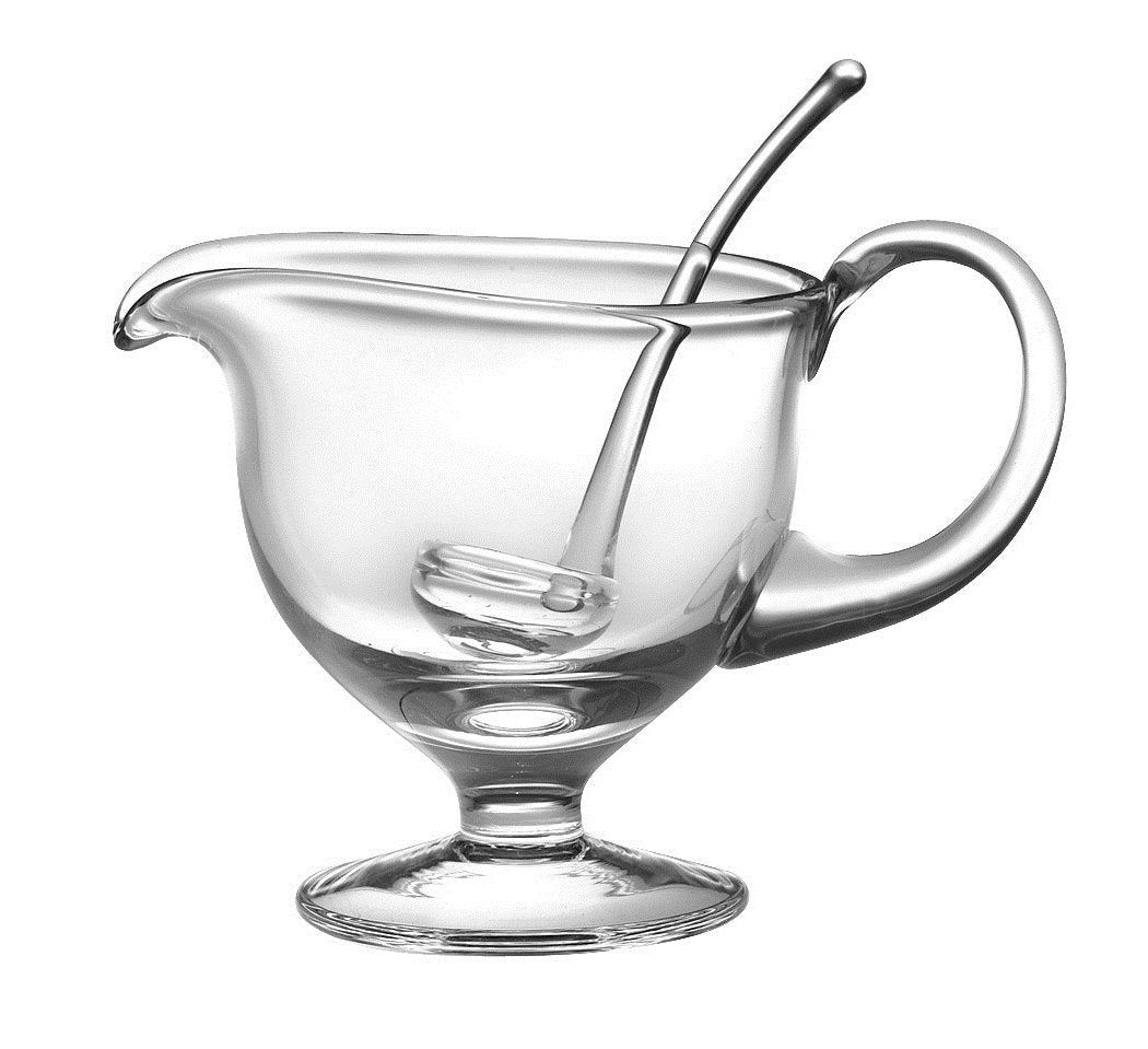 Barski- Glass - Gravy Boat with Ladle - Gravy is 8.5 L - 5H - Ladle is 5.5L - 12.5 oz - Handmade Glass - Made in Europe