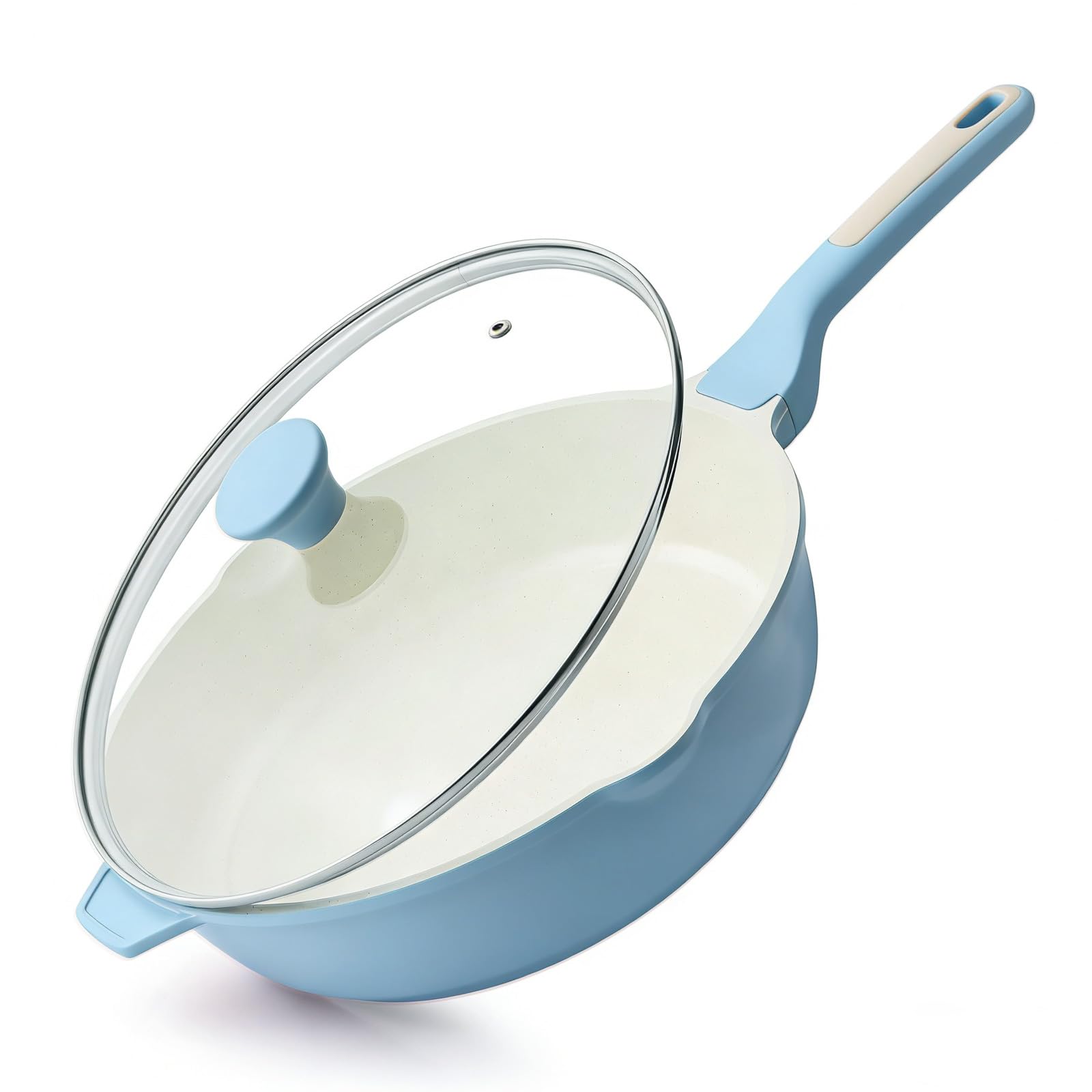 Sensarte Nonstick Ceramic Skillet With Lid 12-Inch, 5Qt Non Toxic Deep Frying Pan, Saute Pan With Lid, Stay-Cool Handle, Healthy